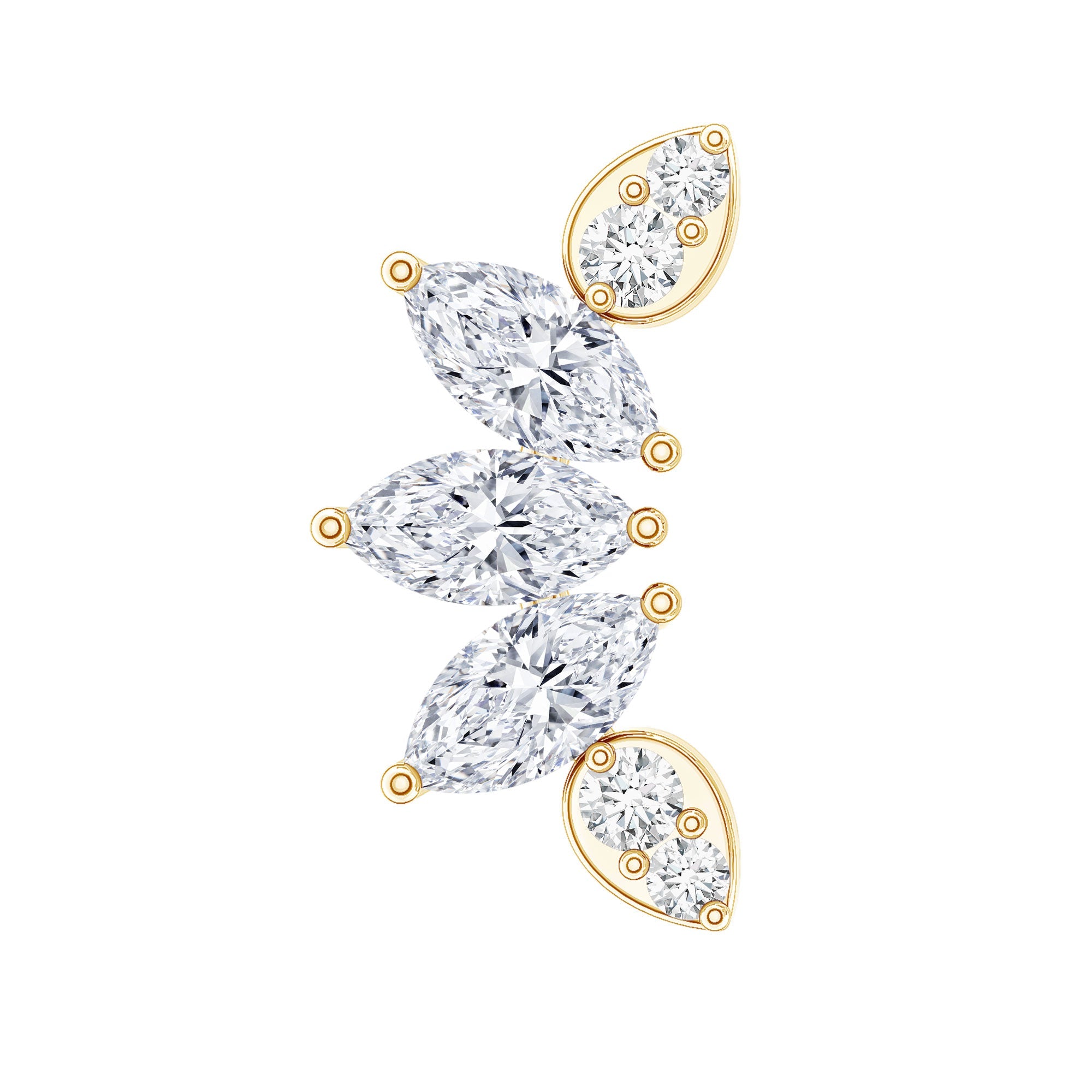 Marquise and Round Cut Moissanite Curved Leaf Helix Earring