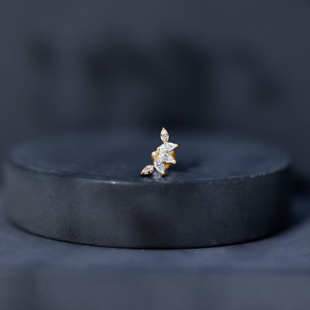 Marquise and Round Cut Moissanite Curved Leaf Helix Earring