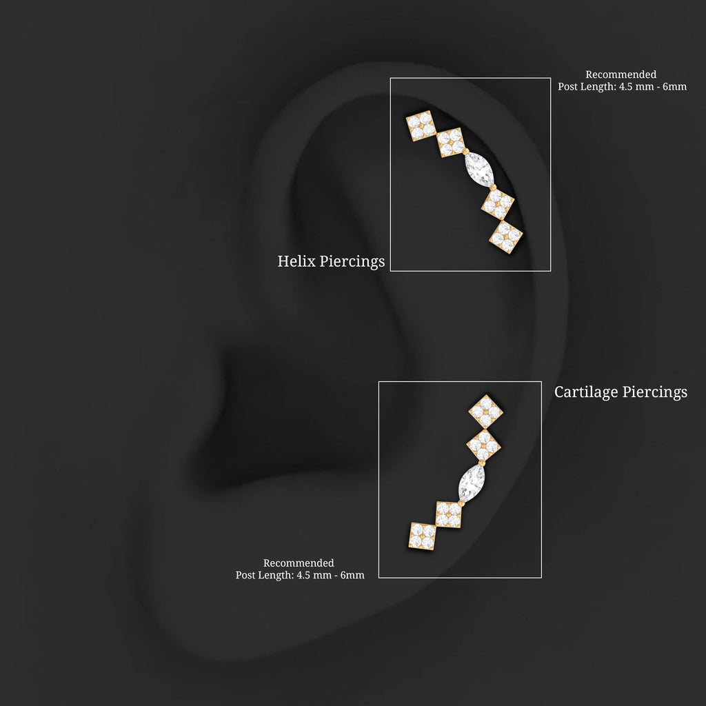 Certified Moissanite Curved Helix Piercing Earring