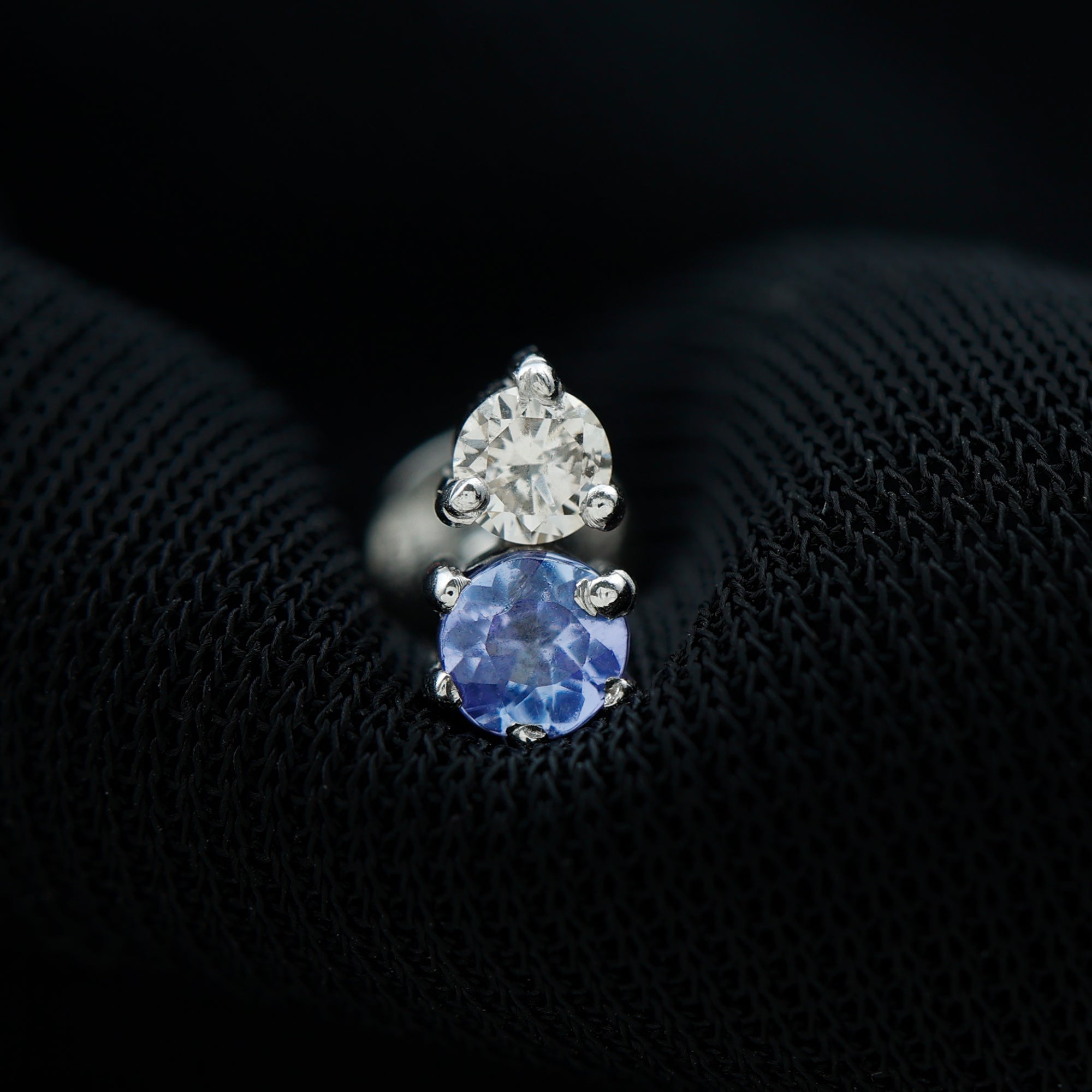 Round Cut Tanzanite Diamond Two Stone Conch Earring