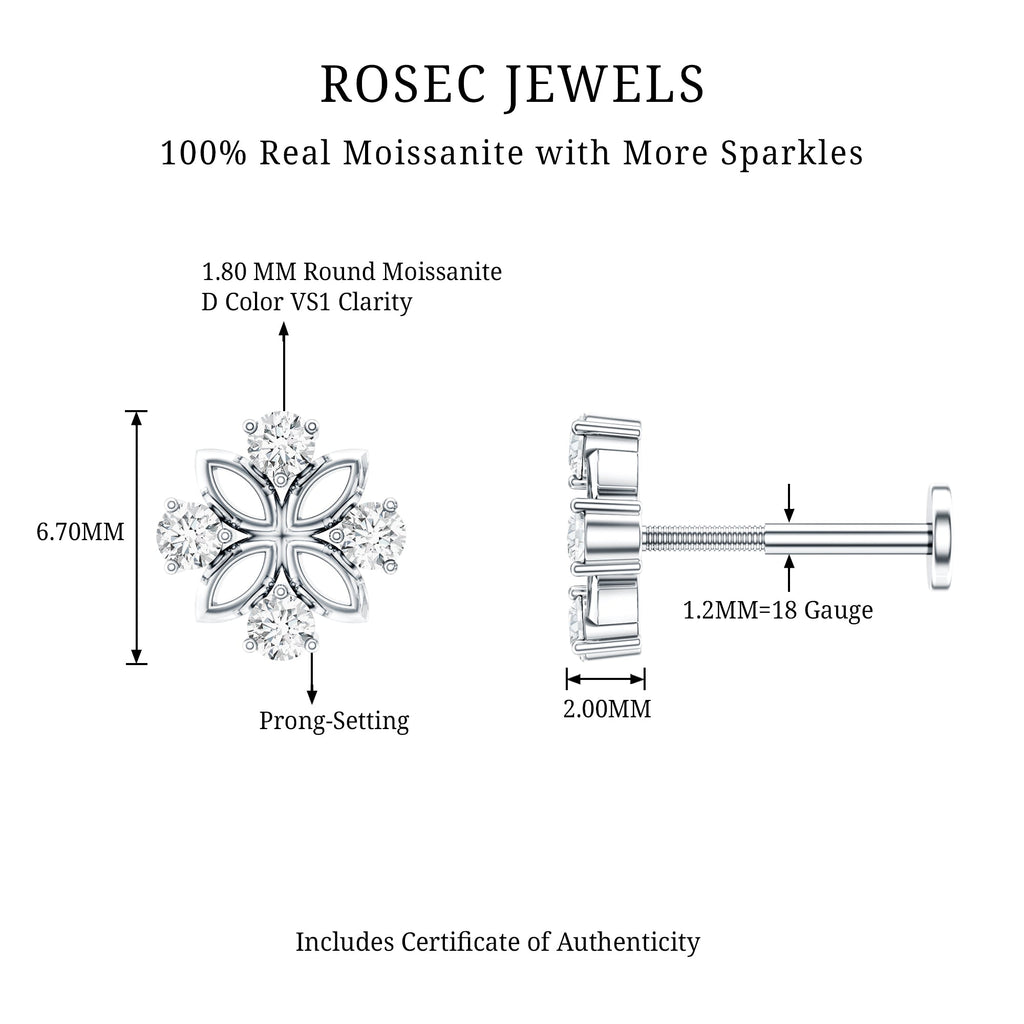 Round Moissanite Flower Earring for Cartilage Piercing