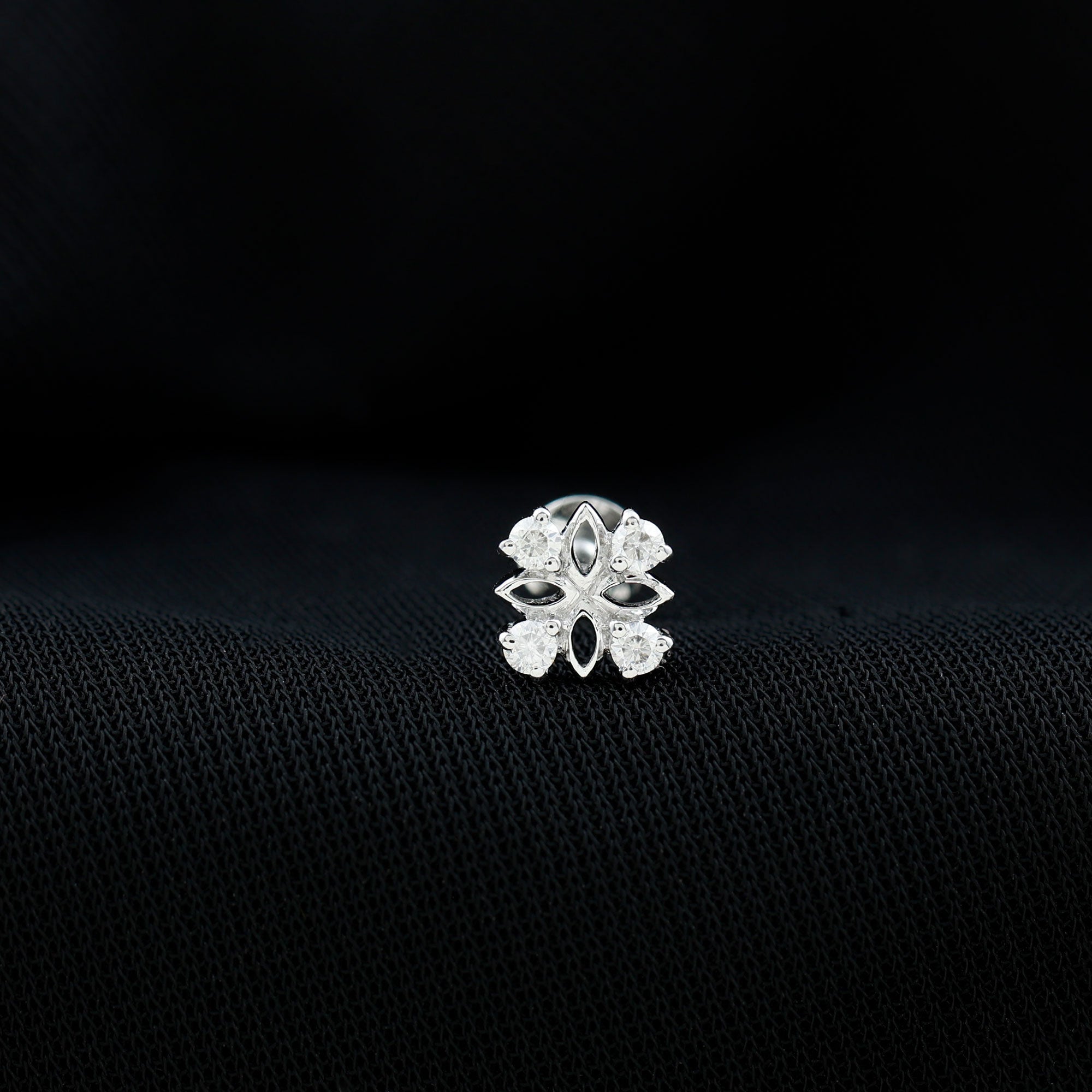 Round Moissanite Flower Earring for Cartilage Piercing
