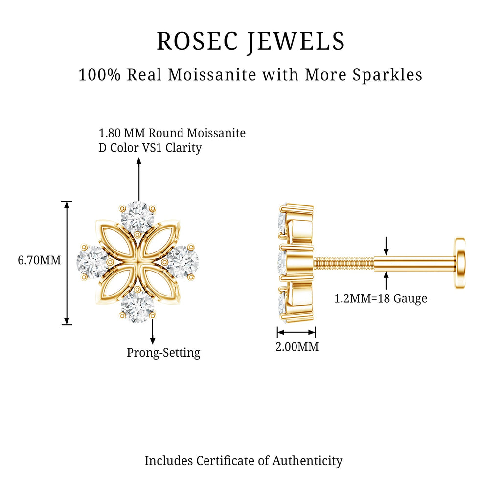 Round Moissanite Flower Earring for Cartilage Piercing