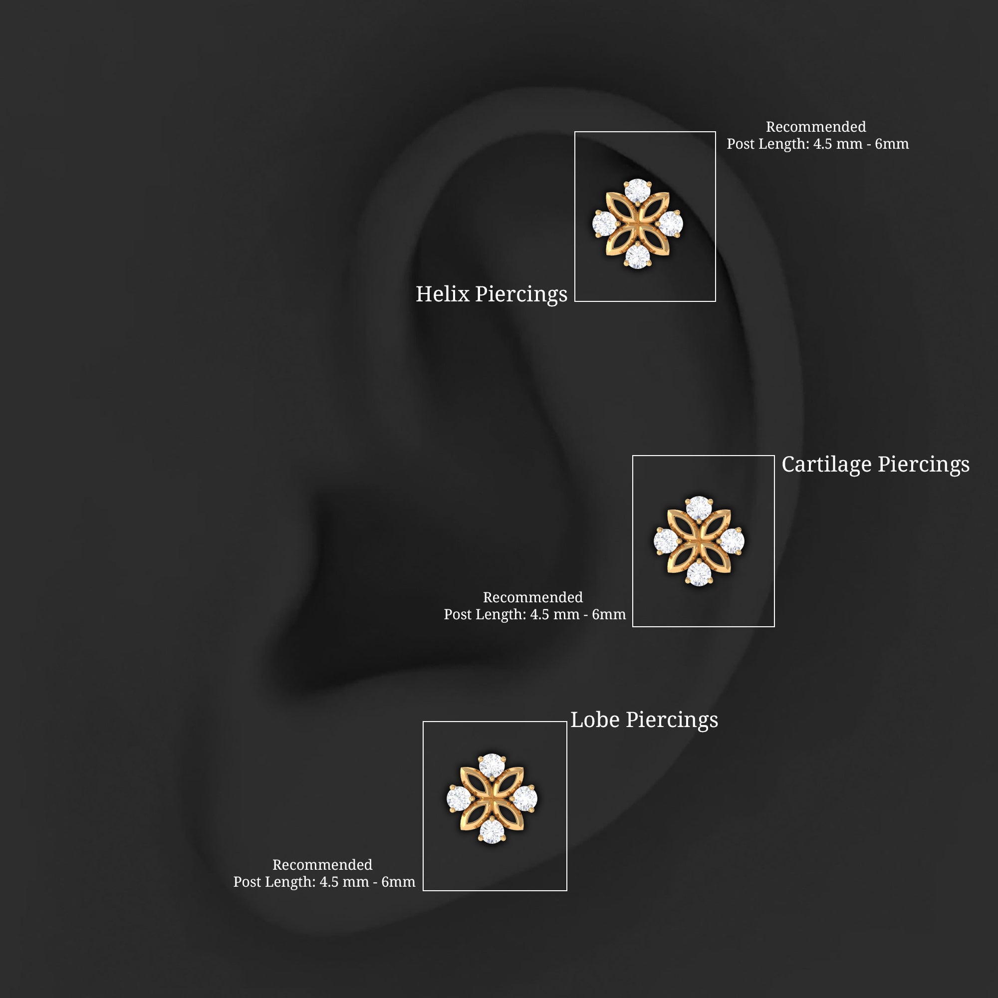 Round Moissanite Flower Earring for Cartilage Piercing