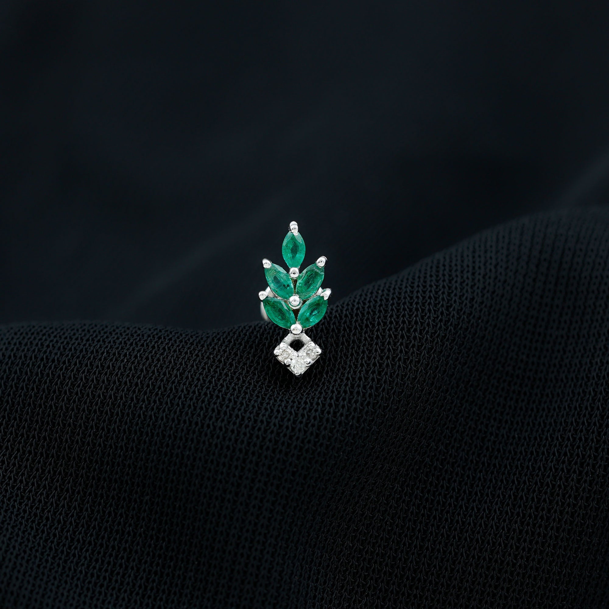 Real Emerald and Diamond Leaf Cartilage Earring