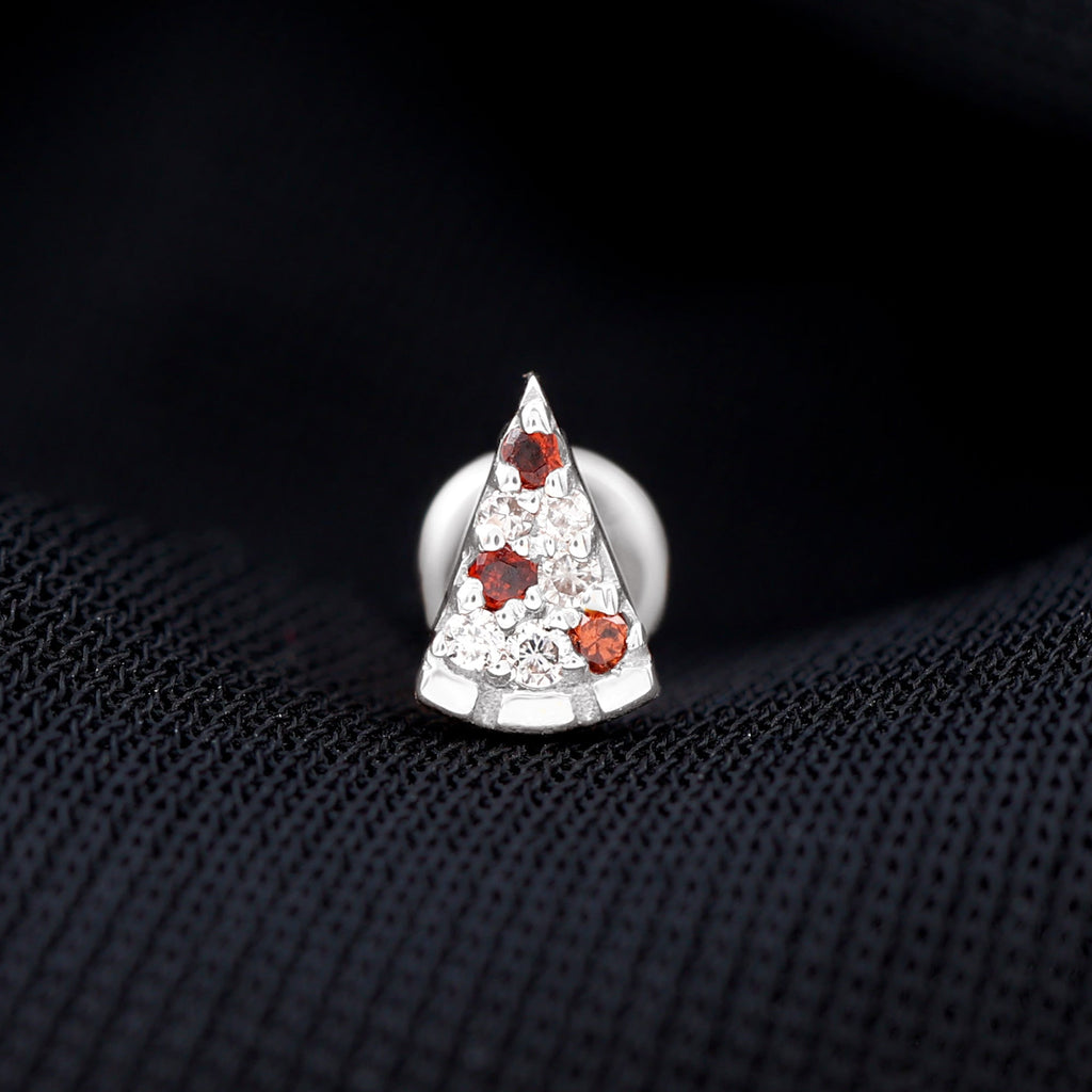 Round Cut Garnet and Diamond Pizza Slice Helix Earring