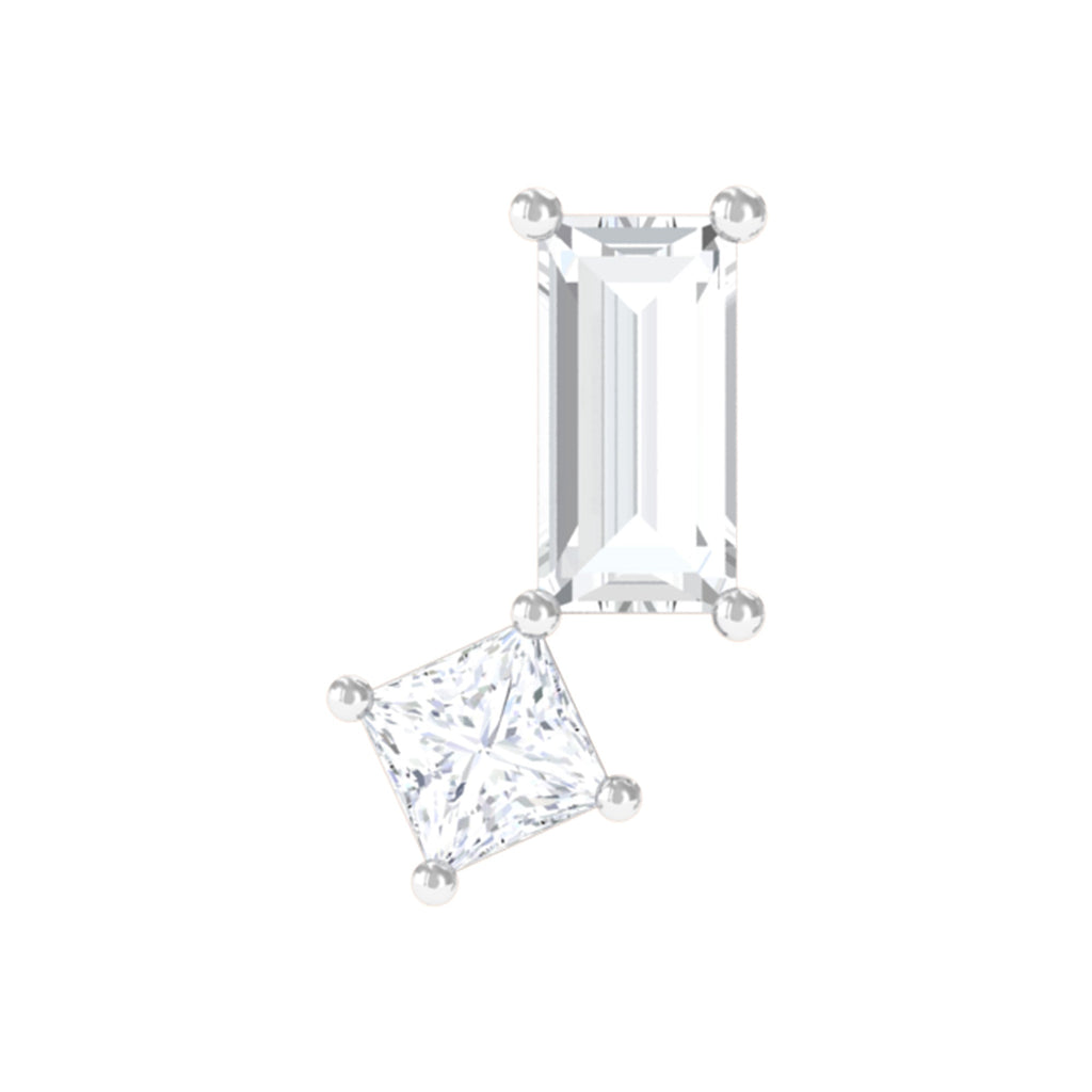 Baguette and Princess Cut Moissanite 2 Stone Helix Earring