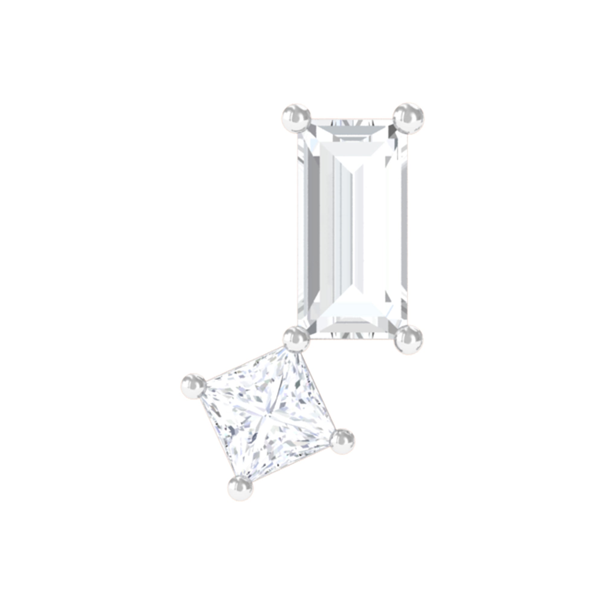Baguette and Princess Cut Moissanite 2 Stone Helix Earring