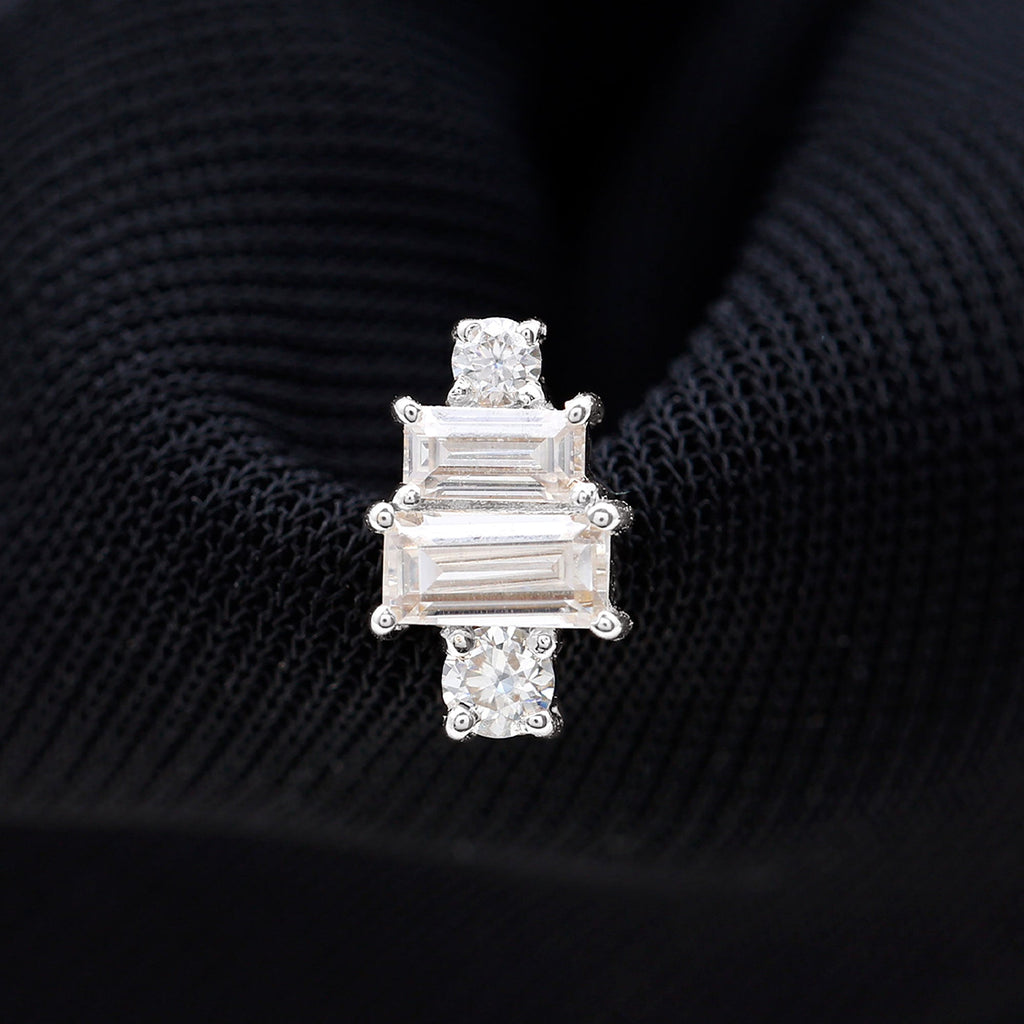 Baguette and Round Moissanite Designer Earring for Helix Piercing