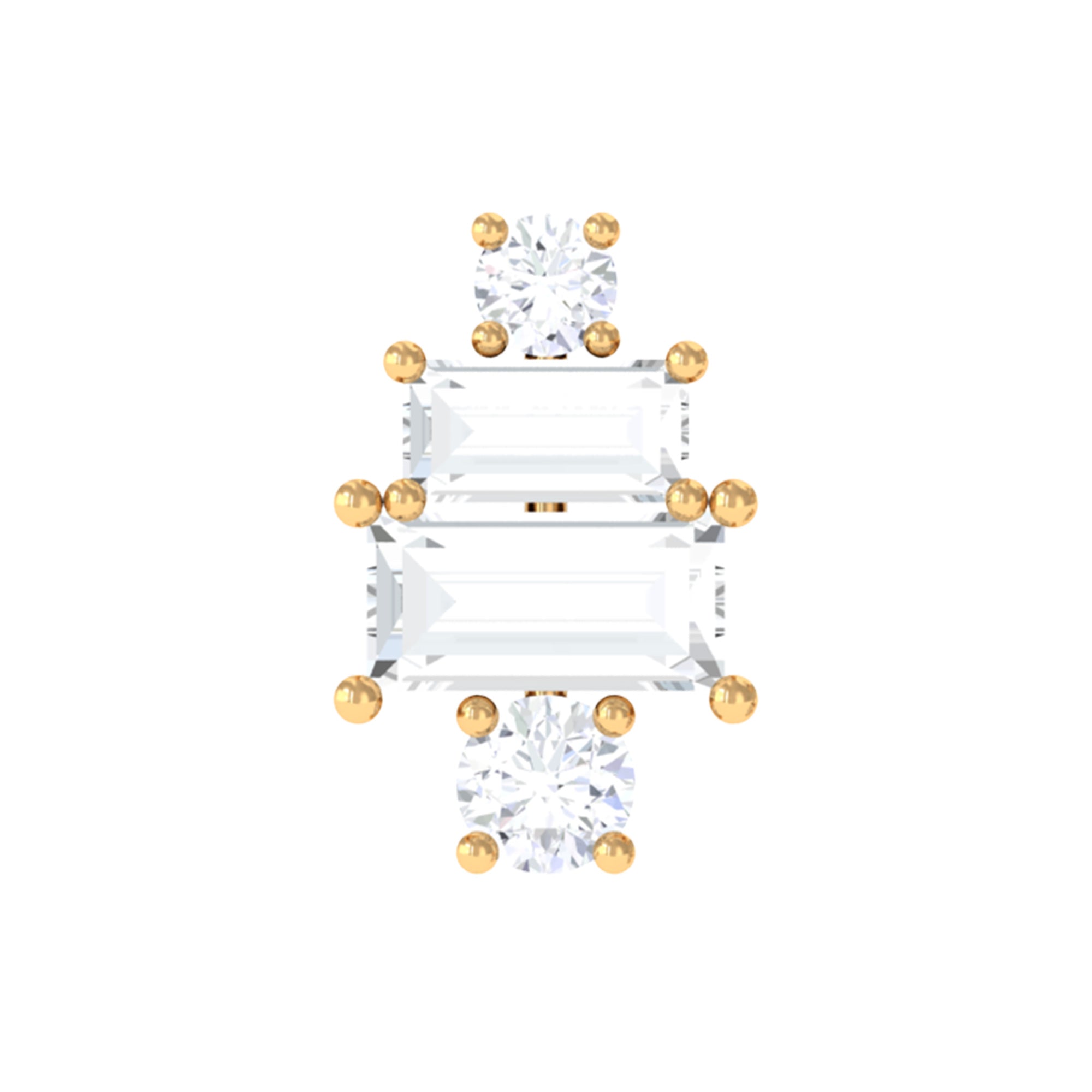 Baguette and Round Moissanite Designer Earring for Helix Piercing