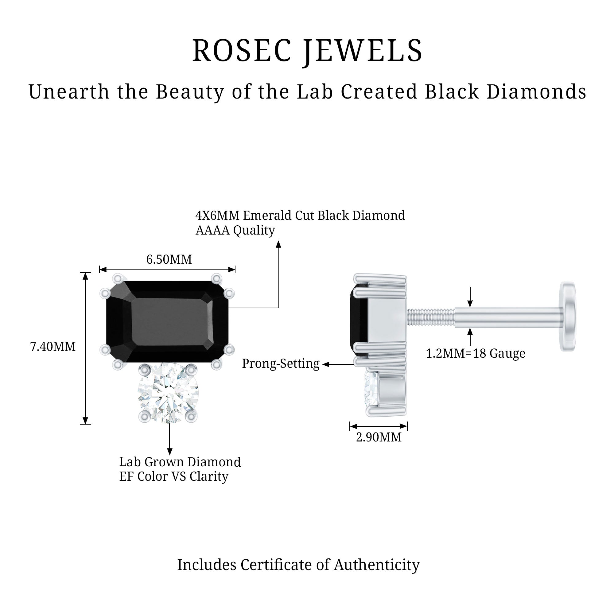 Lab Grown Black and White Diamond Helix Piercing Earring
