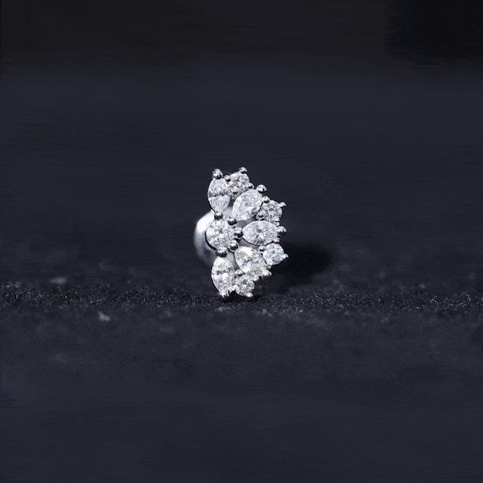 Natural Marquise and Round Diamond Floral Cartilage Earring