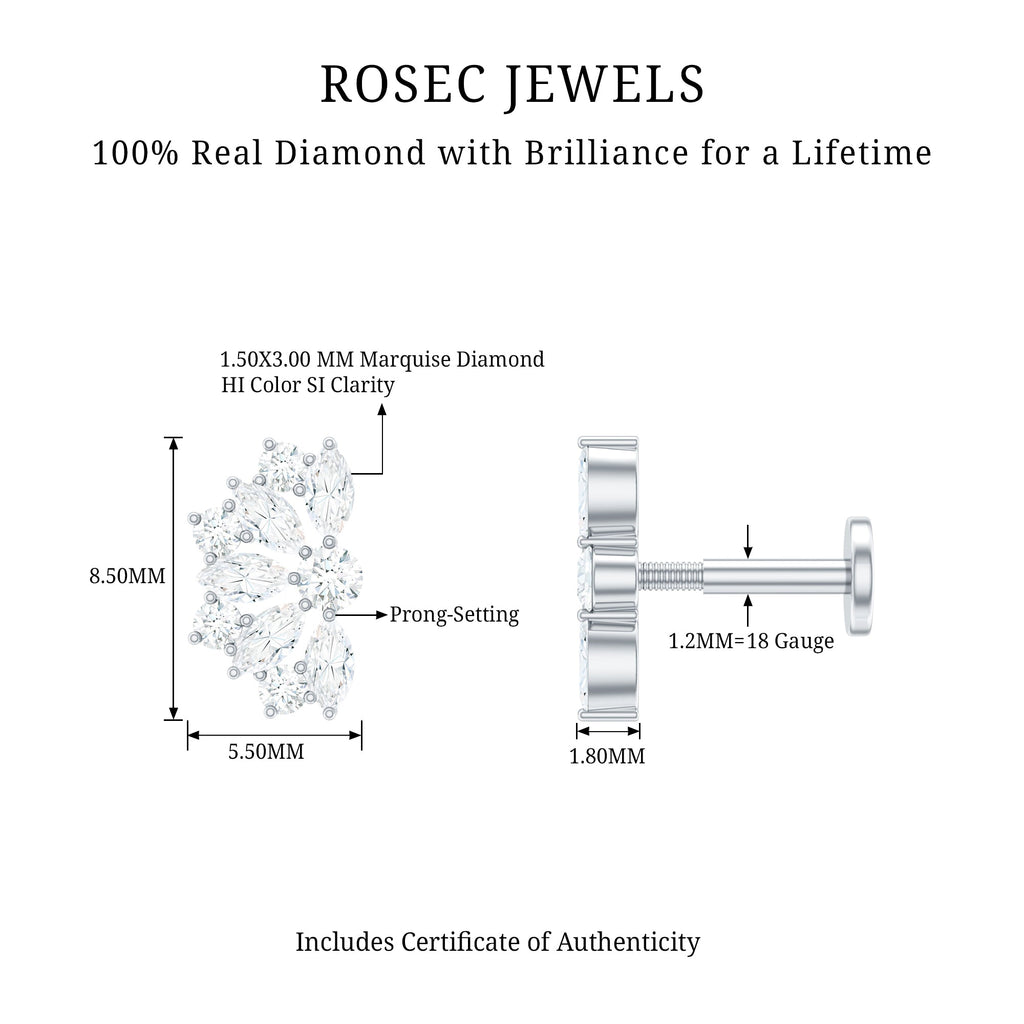 Natural Marquise and Round Diamond Floral Cartilage Earring