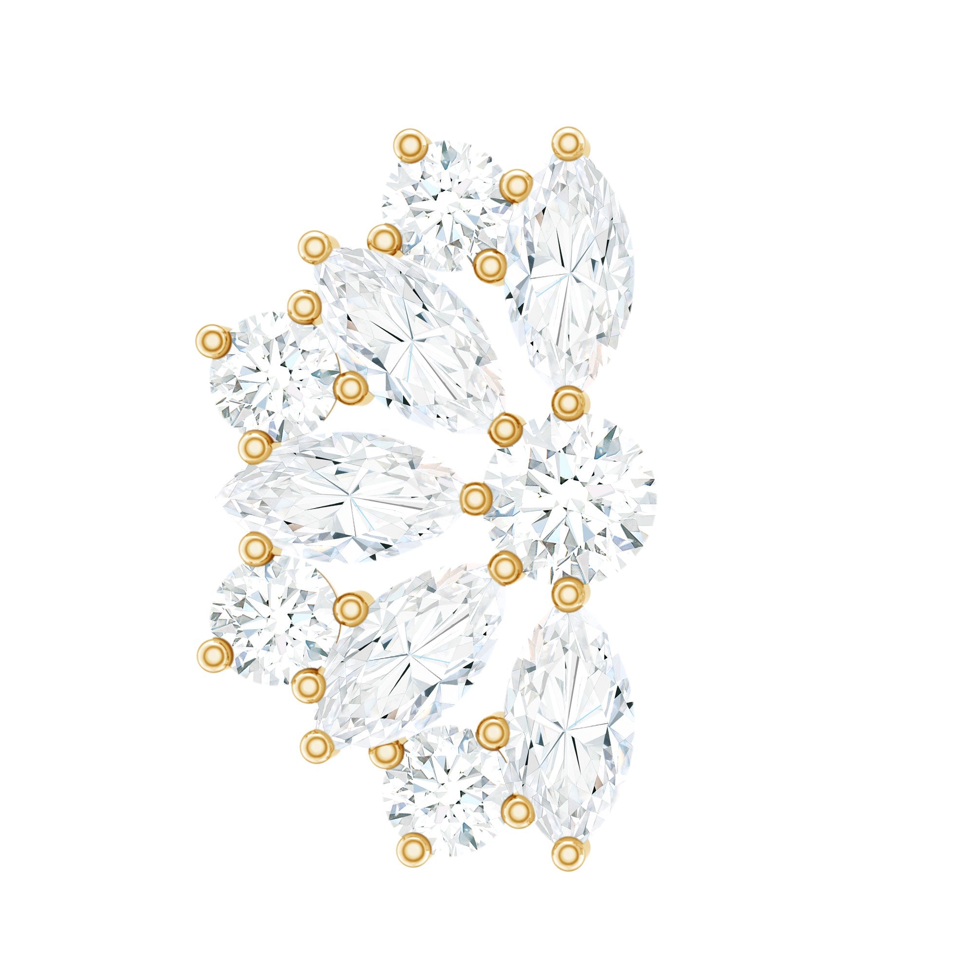 Natural Marquise and Round Diamond Floral Cartilage Earring