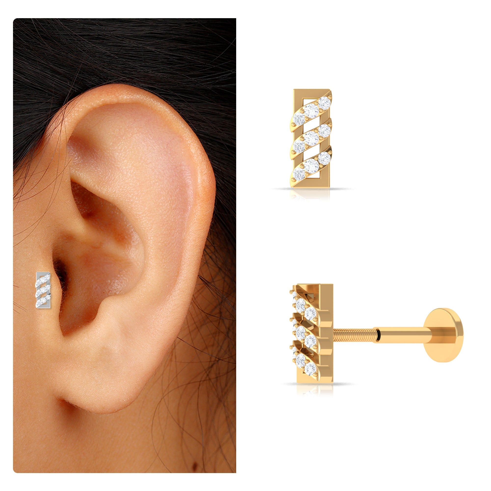 Minimalist Diamond Bar Earring for Tragus Piercing