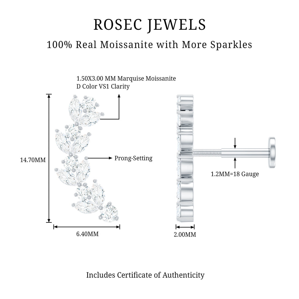 Marquise and Round Moissanite Leaf Helix Earring