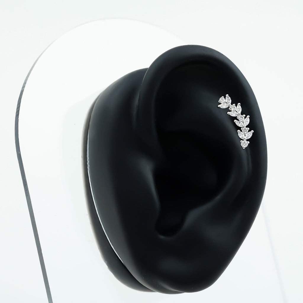Marquise and Round Moissanite Leaf Helix Earring