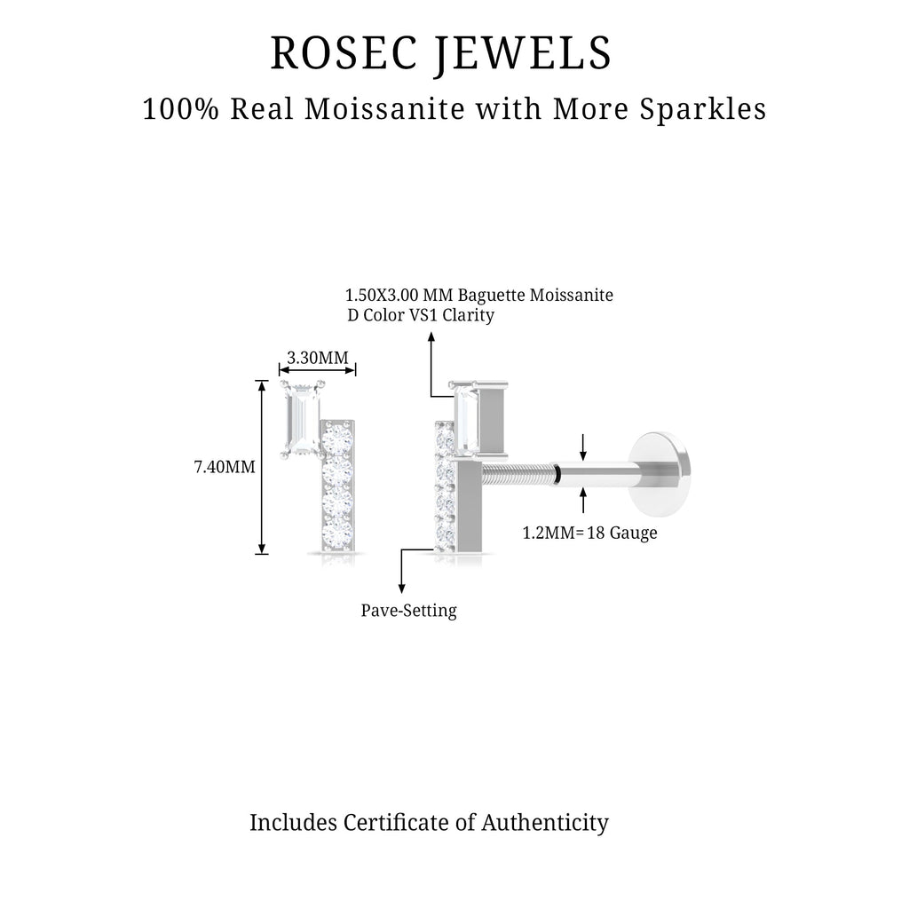 Moissanite Unique Bar Earring for Tragus Piercing