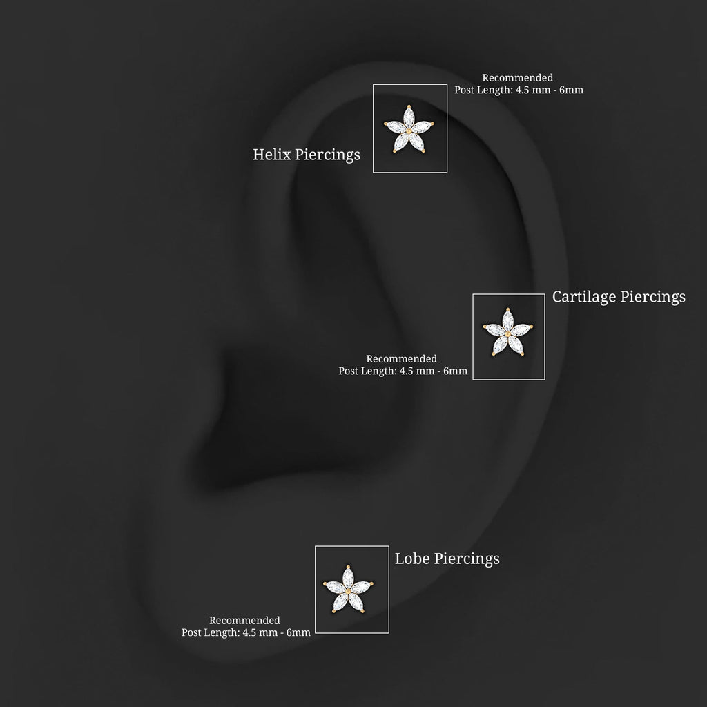 Marquise Cut Moissanite Floral Earring for Cartilage Piercing
