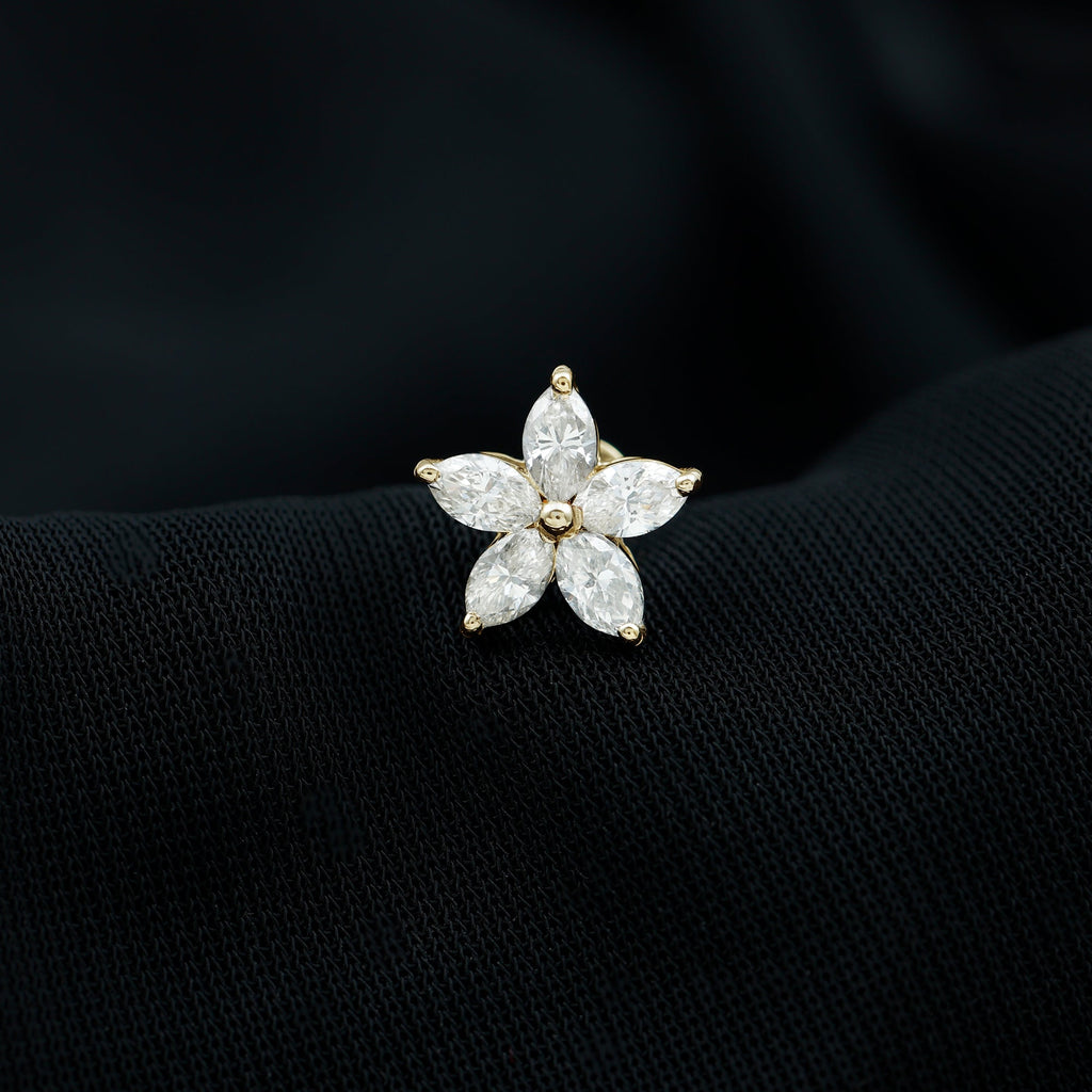 Marquise Cut Moissanite Floral Earring for Cartilage Piercing