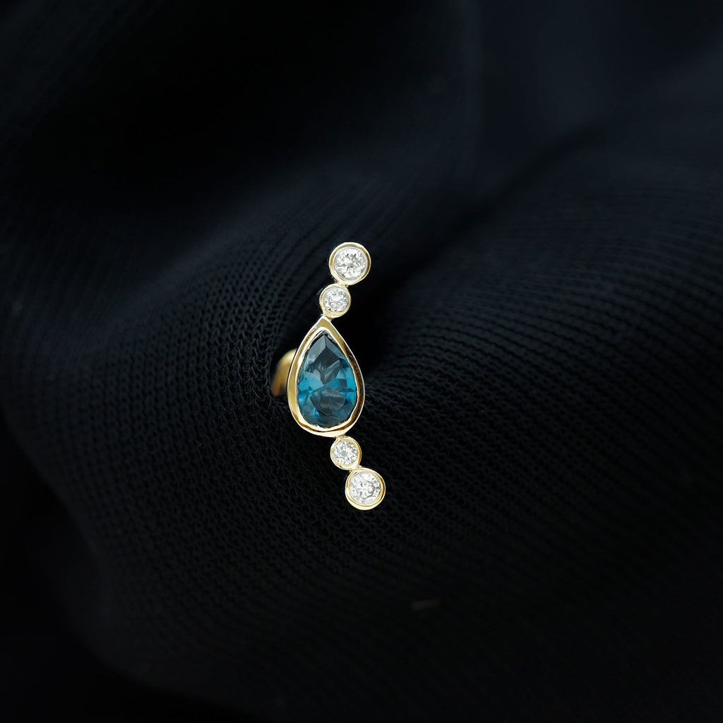 London Blue Topaz Ear Crawler Earring with Diamond
