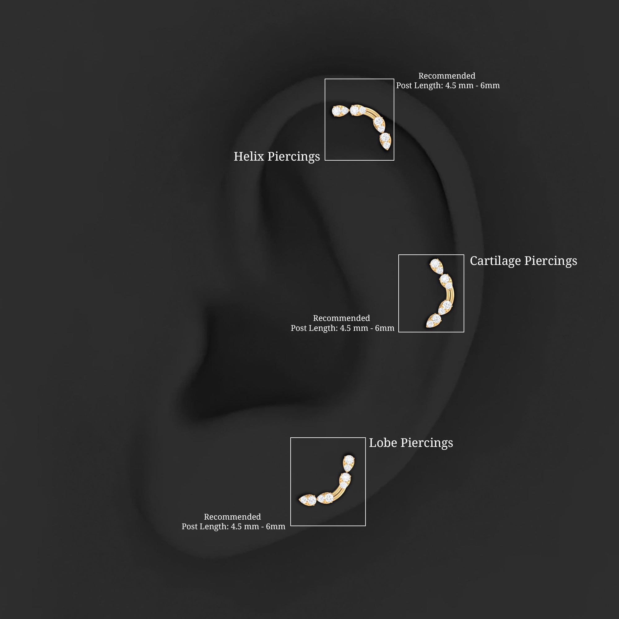 Certified Moissanite Curved Helix Earring for Her