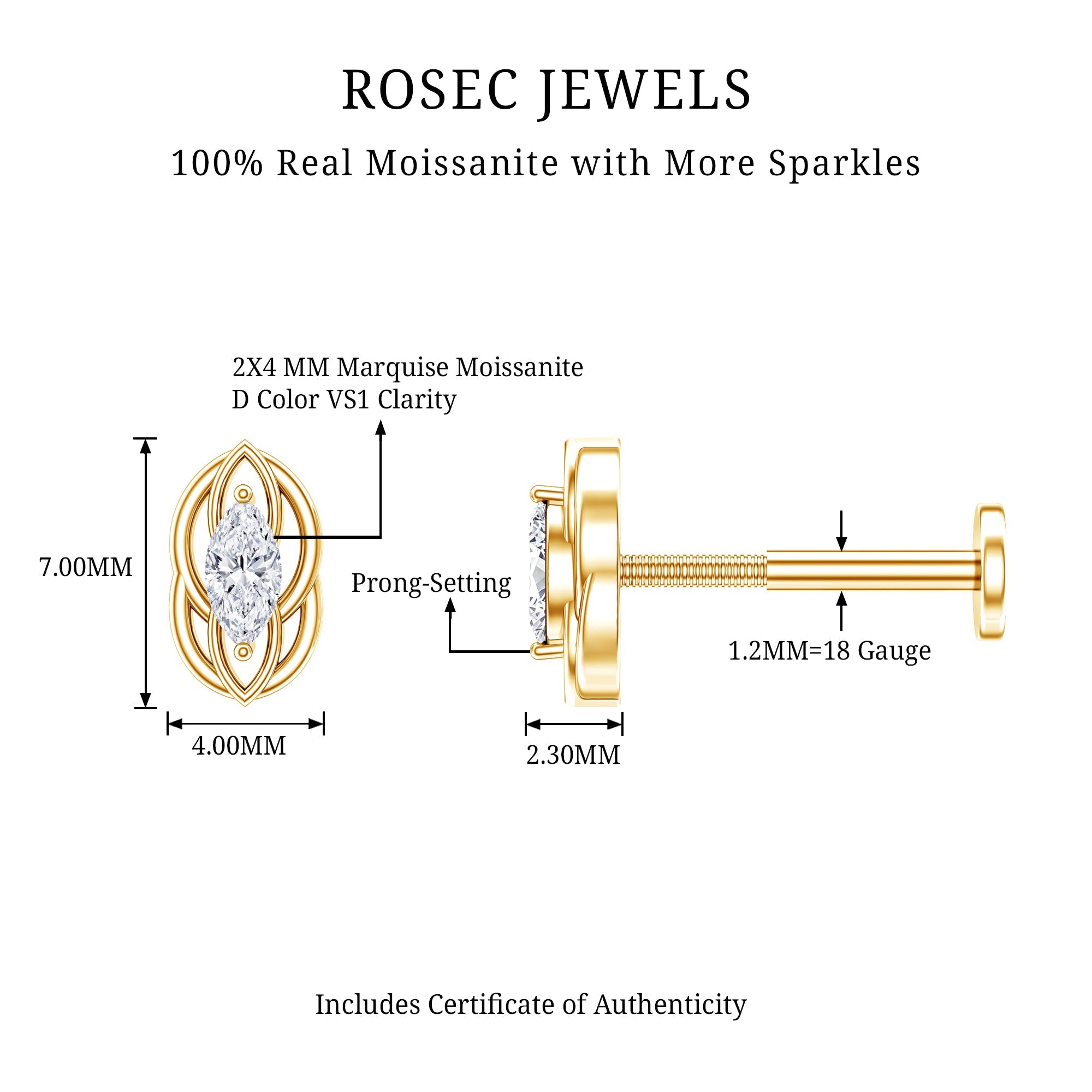 Minimal Marquise Cut Moissanite Cartilage Earring