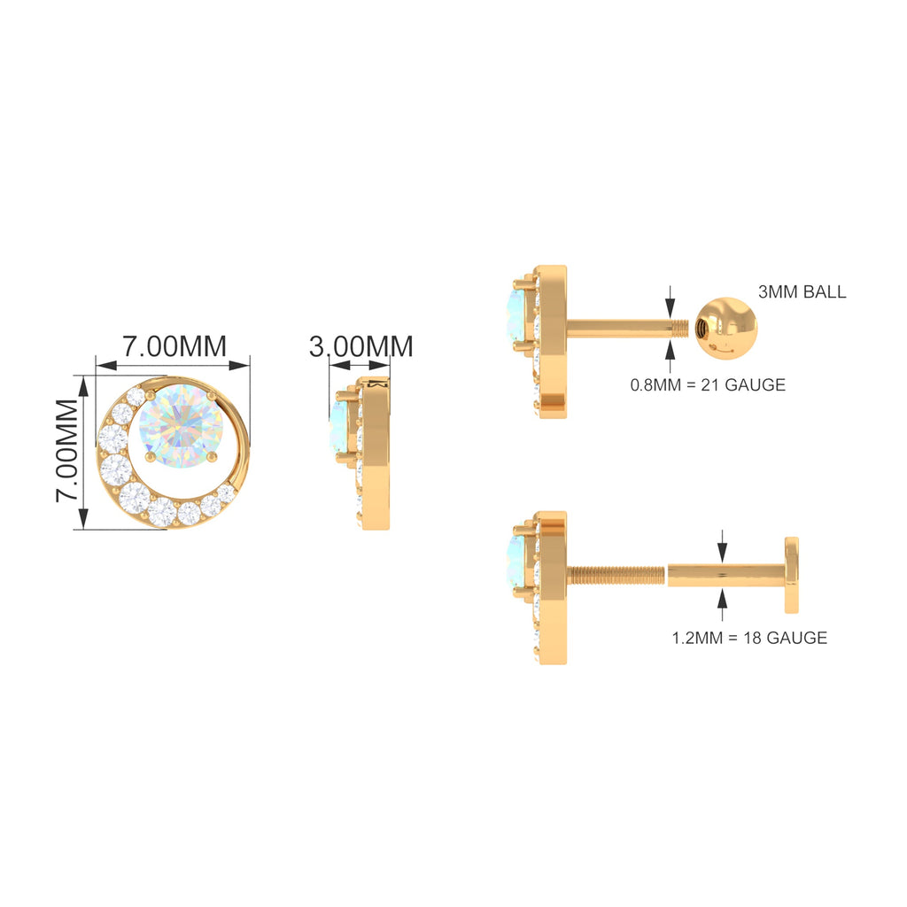 Ethiopian Opal and Diamond Circle Cartilage Earring