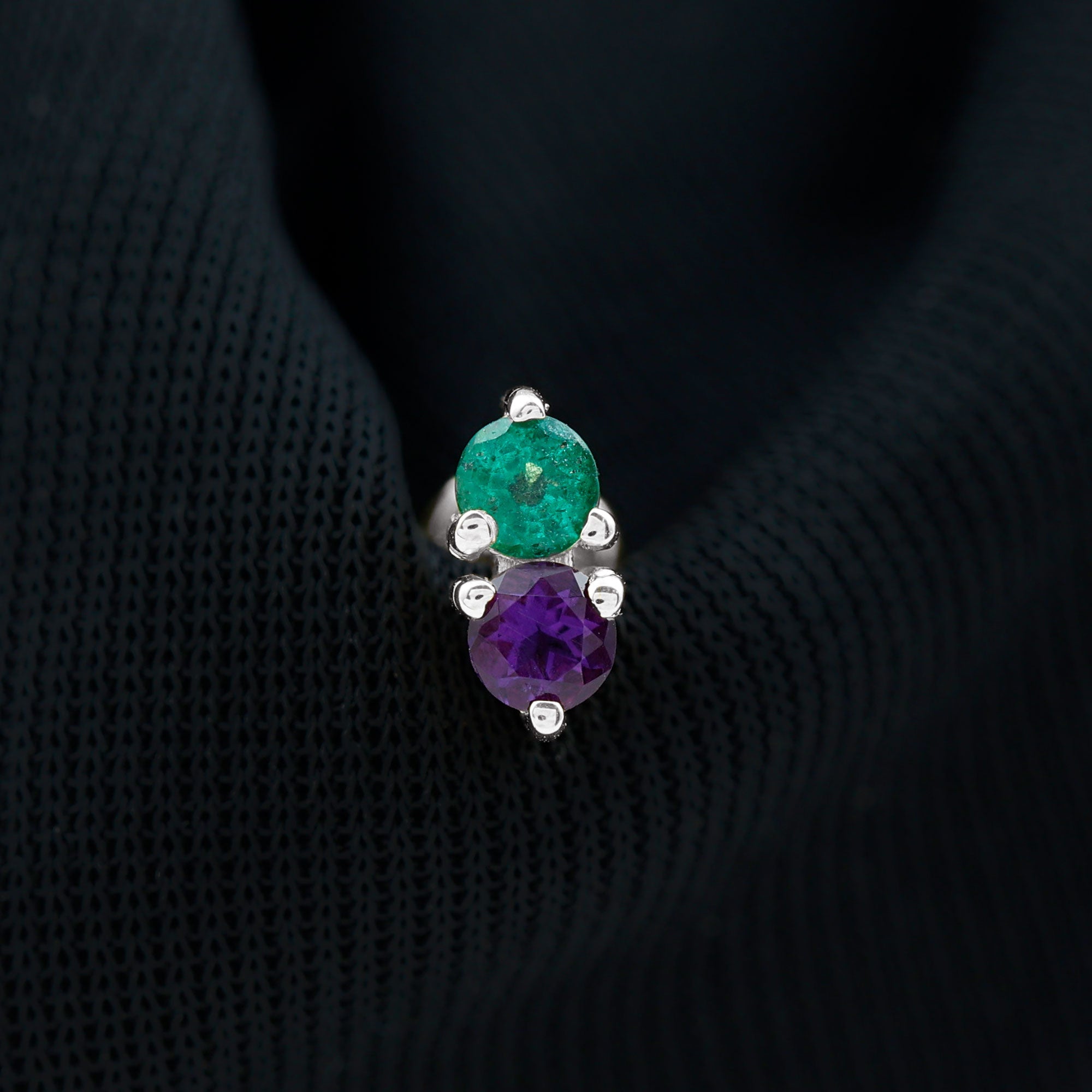 Real Amethyst and Emerald Earring for Helix Piercing