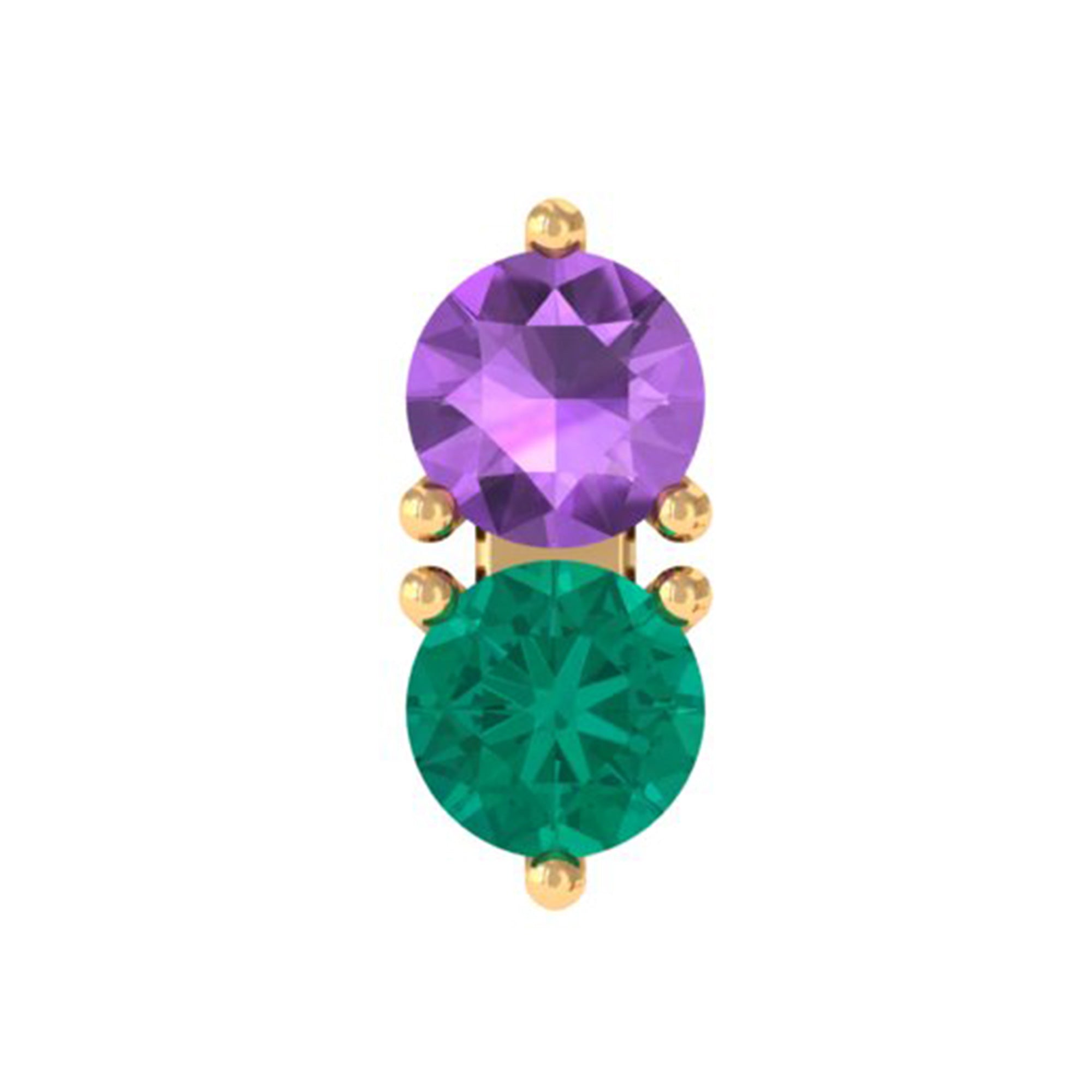 Real Amethyst and Emerald Earring for Helix Piercing