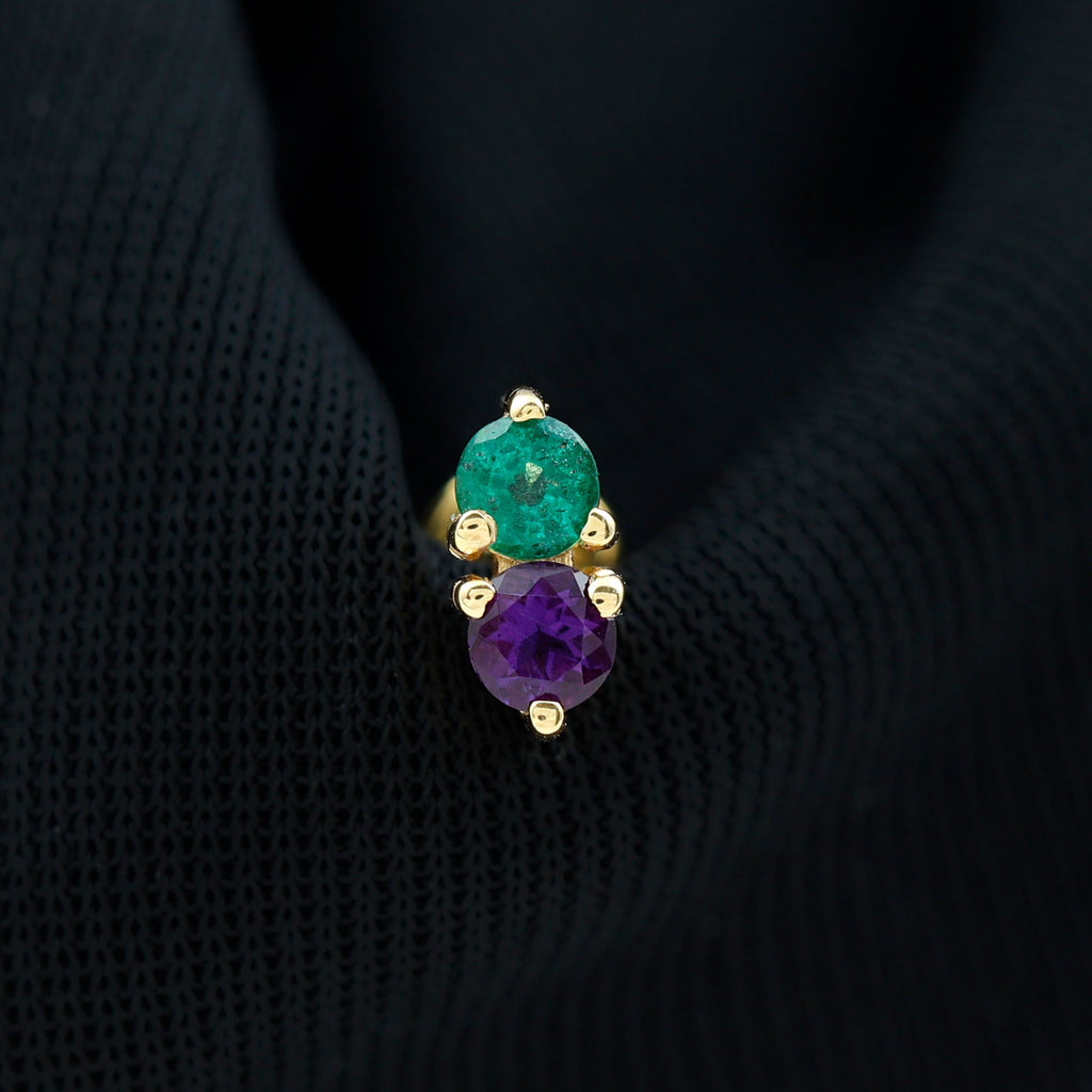 Real Amethyst and Emerald Earring for Helix Piercing