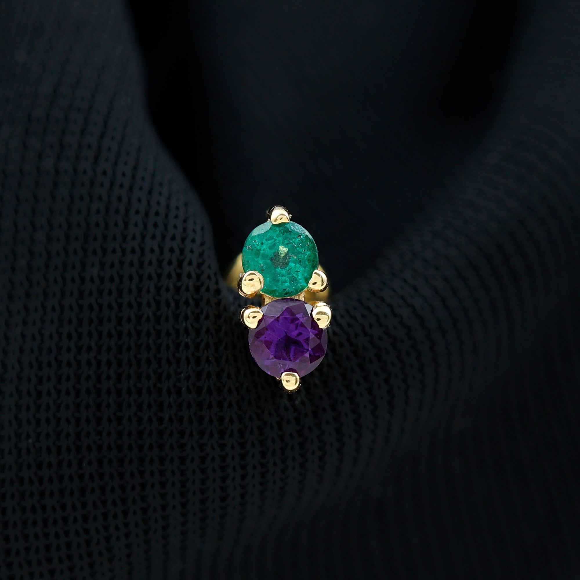 Real Amethyst and Emerald Earring for Helix Piercing
