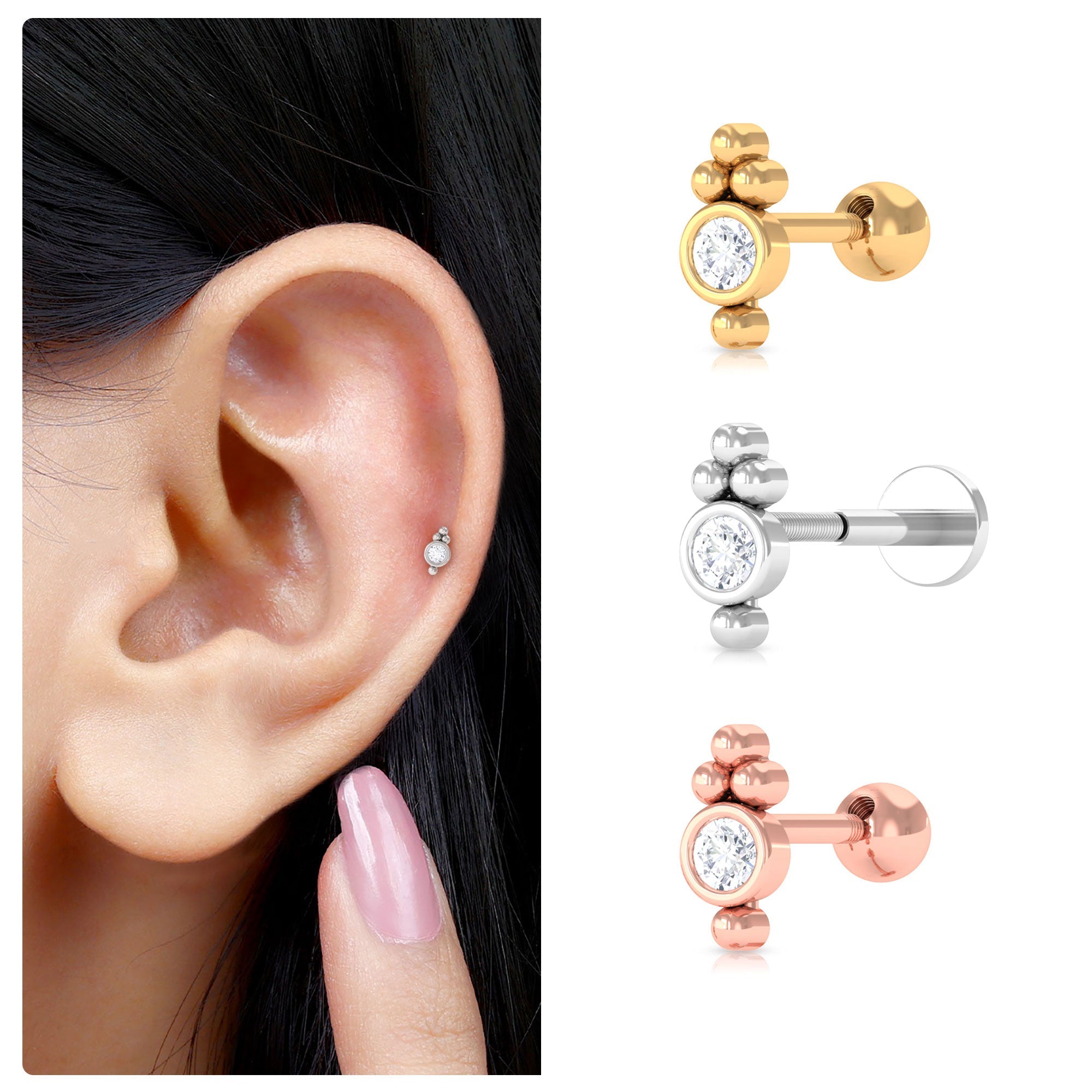 Dainty Diamond Beaded Conch Earring