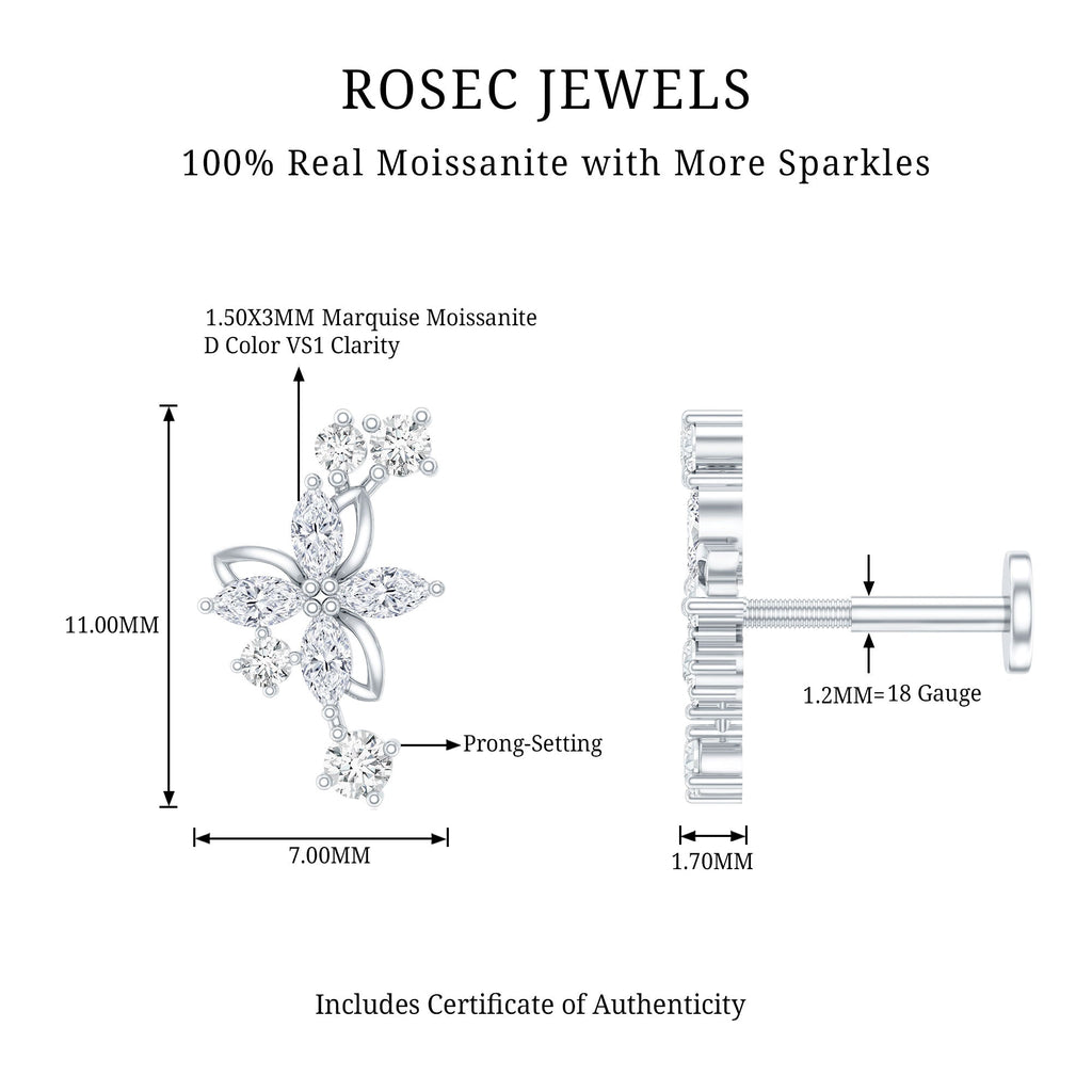 Certified Moissanite Flower Crawler Earring