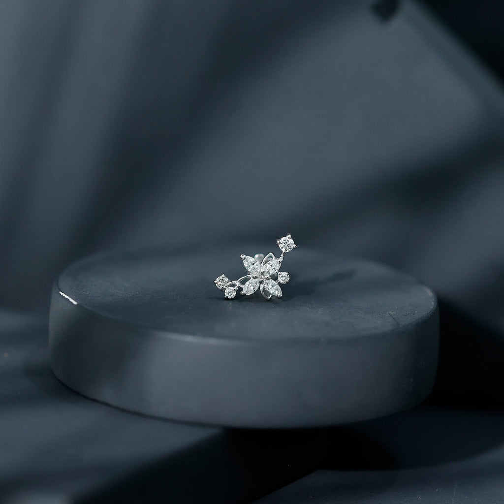 Certified Moissanite Flower Crawler Earring