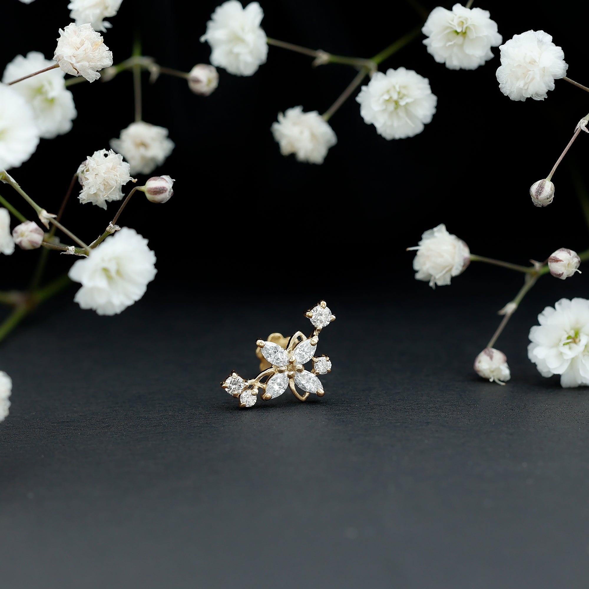 Certified Moissanite Flower Crawler Earring
