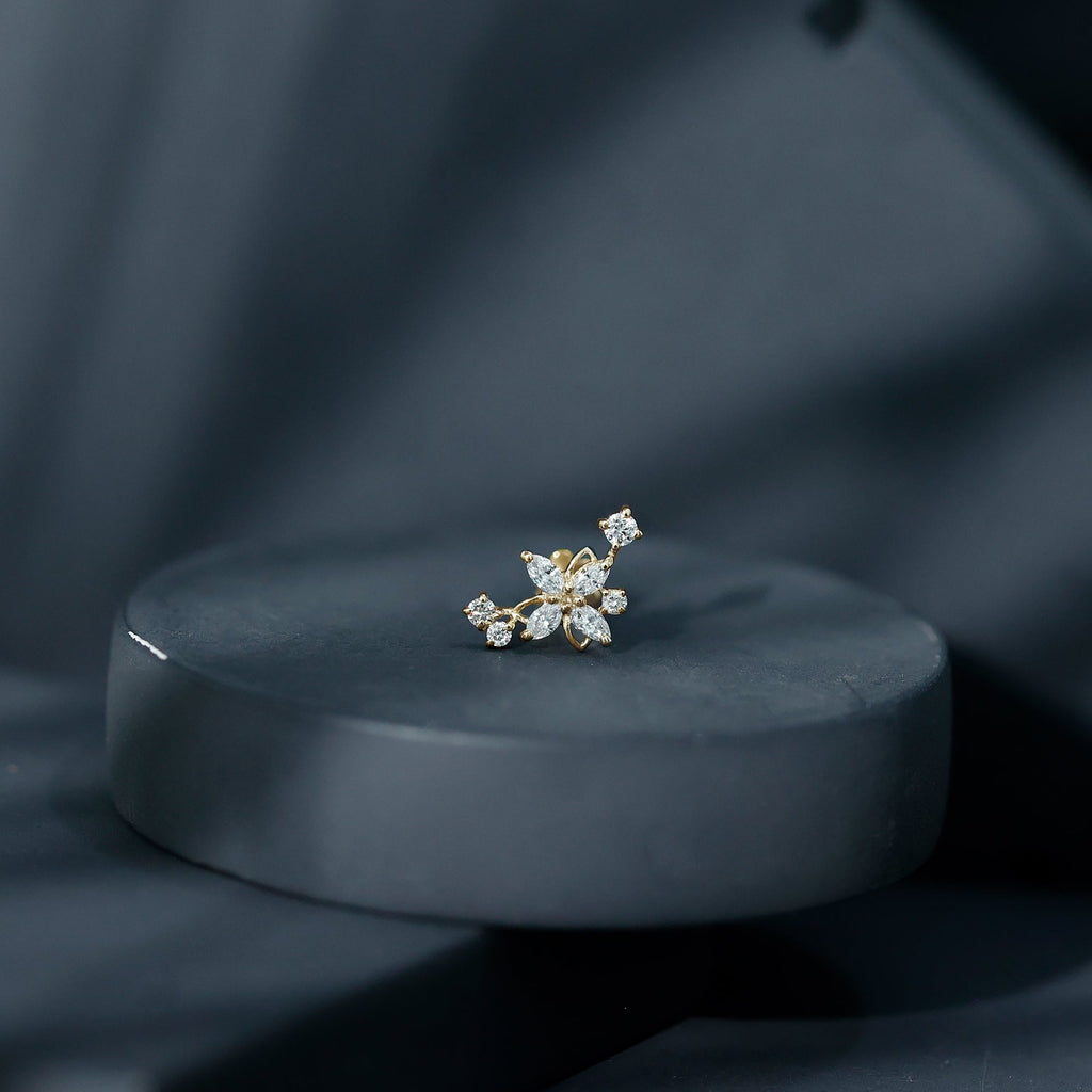 Certified Moissanite Flower Crawler Earring