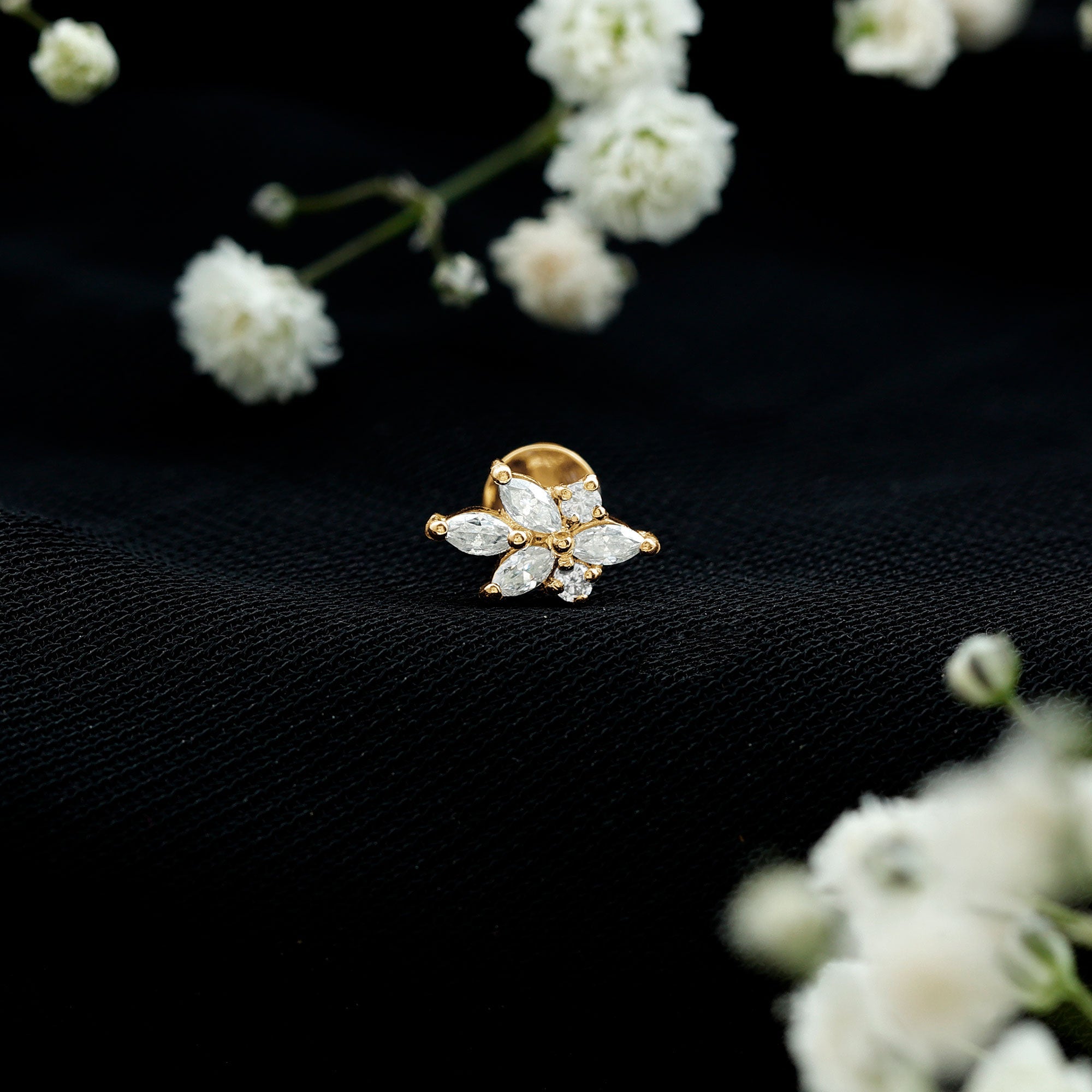 Marquise and Round Moissanite Cluster Floral Earring