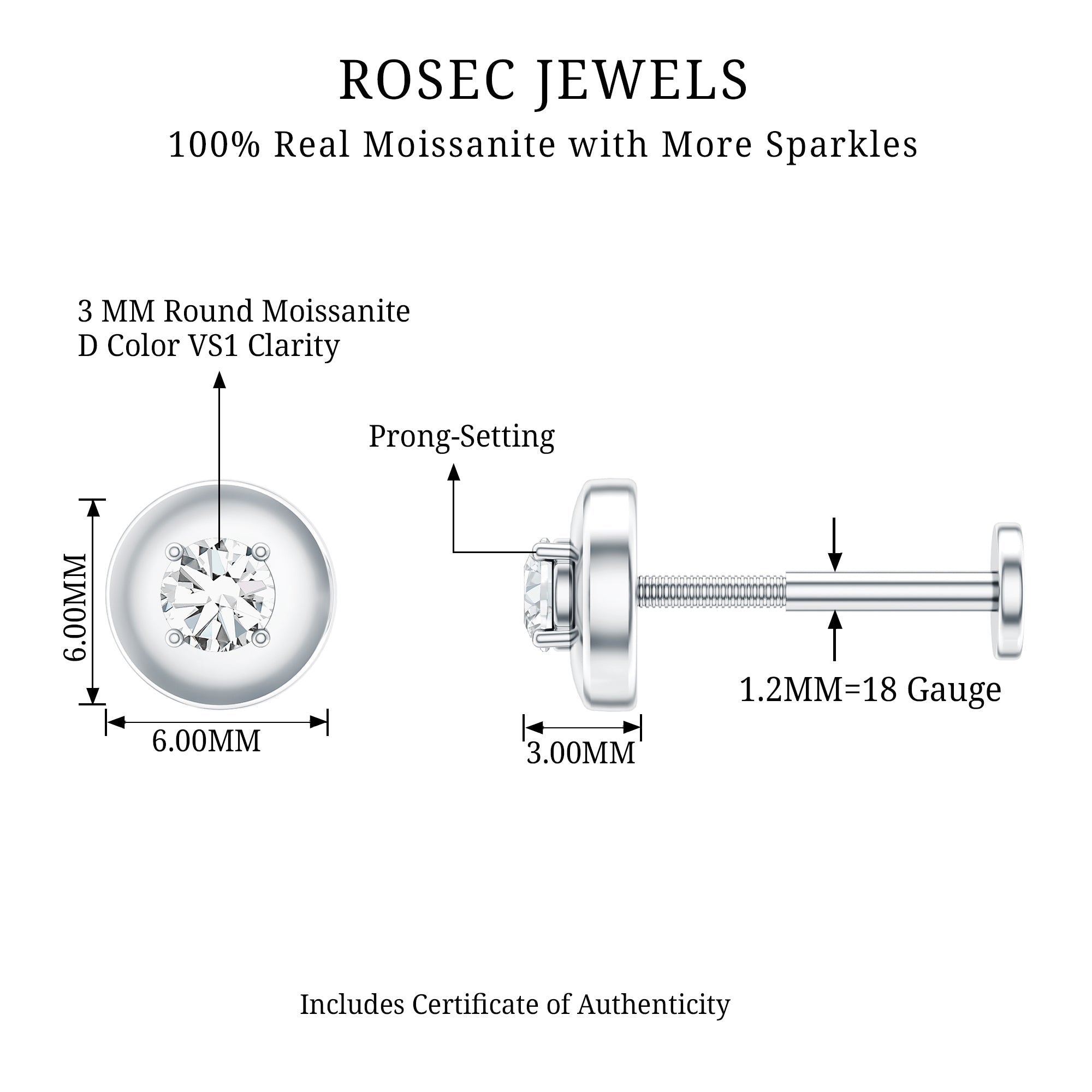 Solitaire Moissanite Circle Cartilage Earring