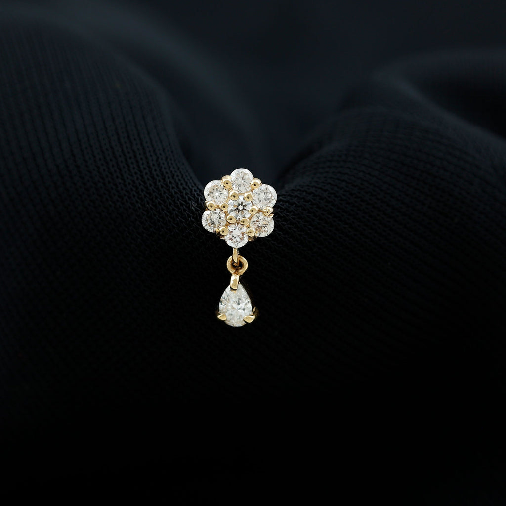 Moissanite Floral Drop Earring for Helix Piercing
