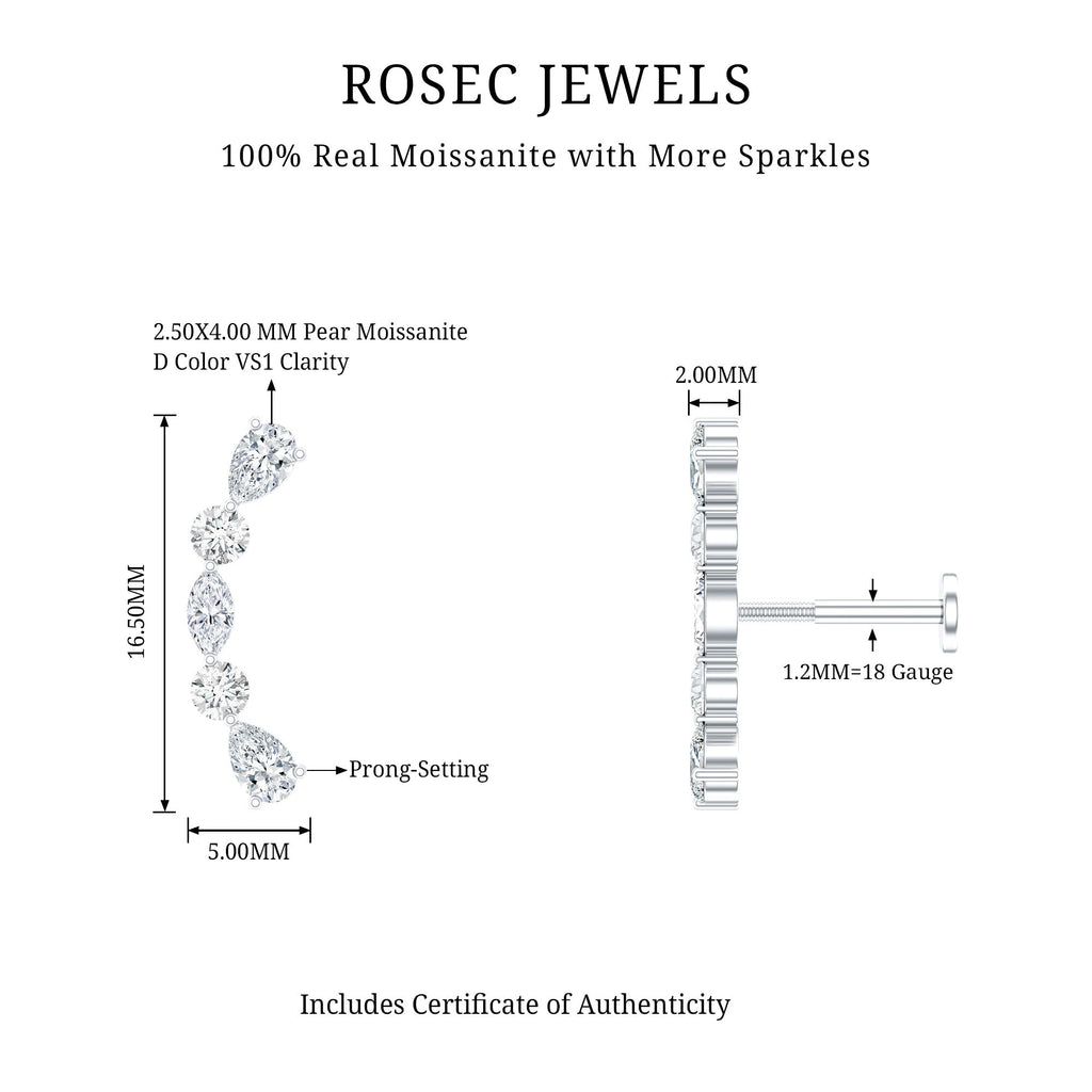 Certified Moissanite Curved Crawler Earring for Helix Piercing
