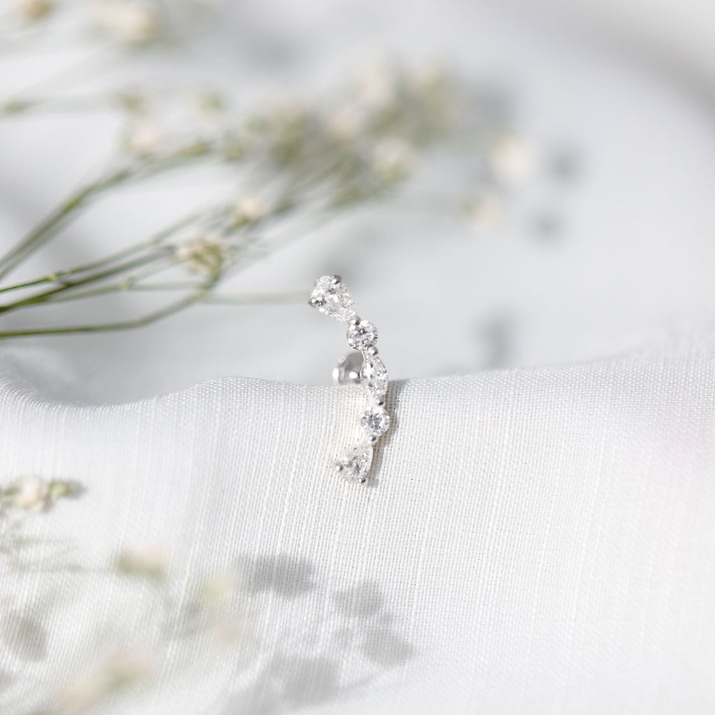 Certified Moissanite Curved Crawler Earring for Helix Piercing
