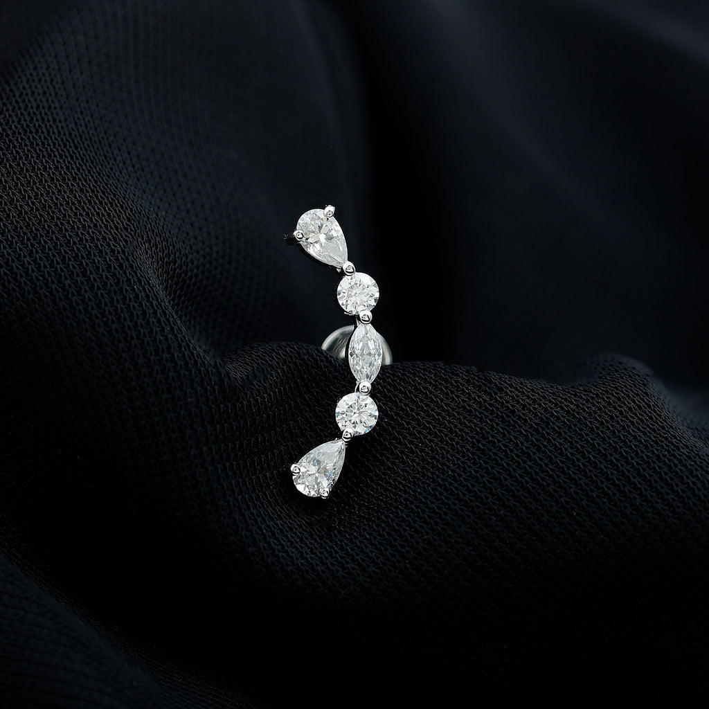 Certified Moissanite Curved Crawler Earring for Helix Piercing