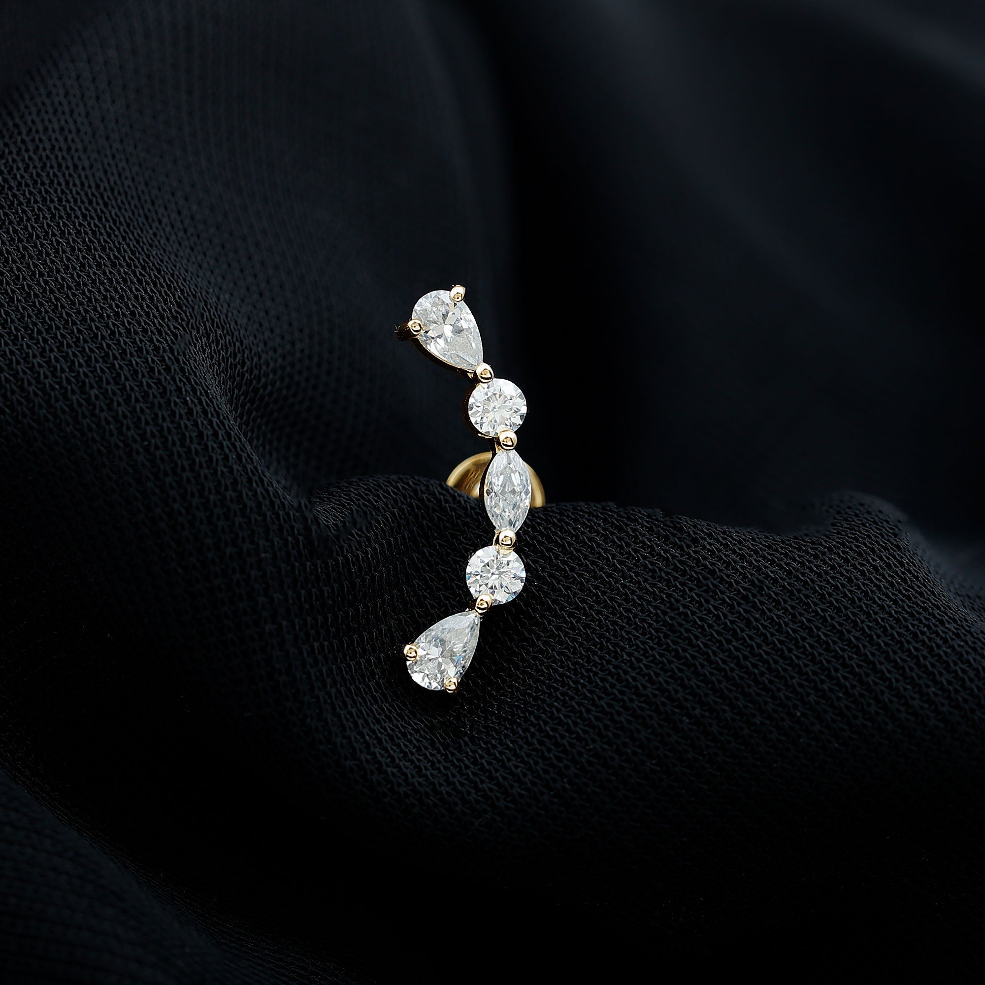 Certified Moissanite Curved Crawler Earring for Helix Piercing