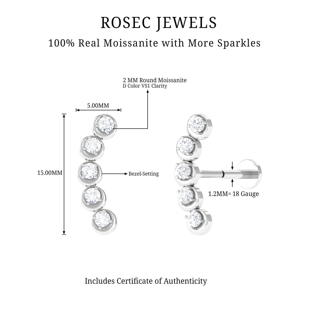 Round Moissanite Crawler Earring for Helix Piercing