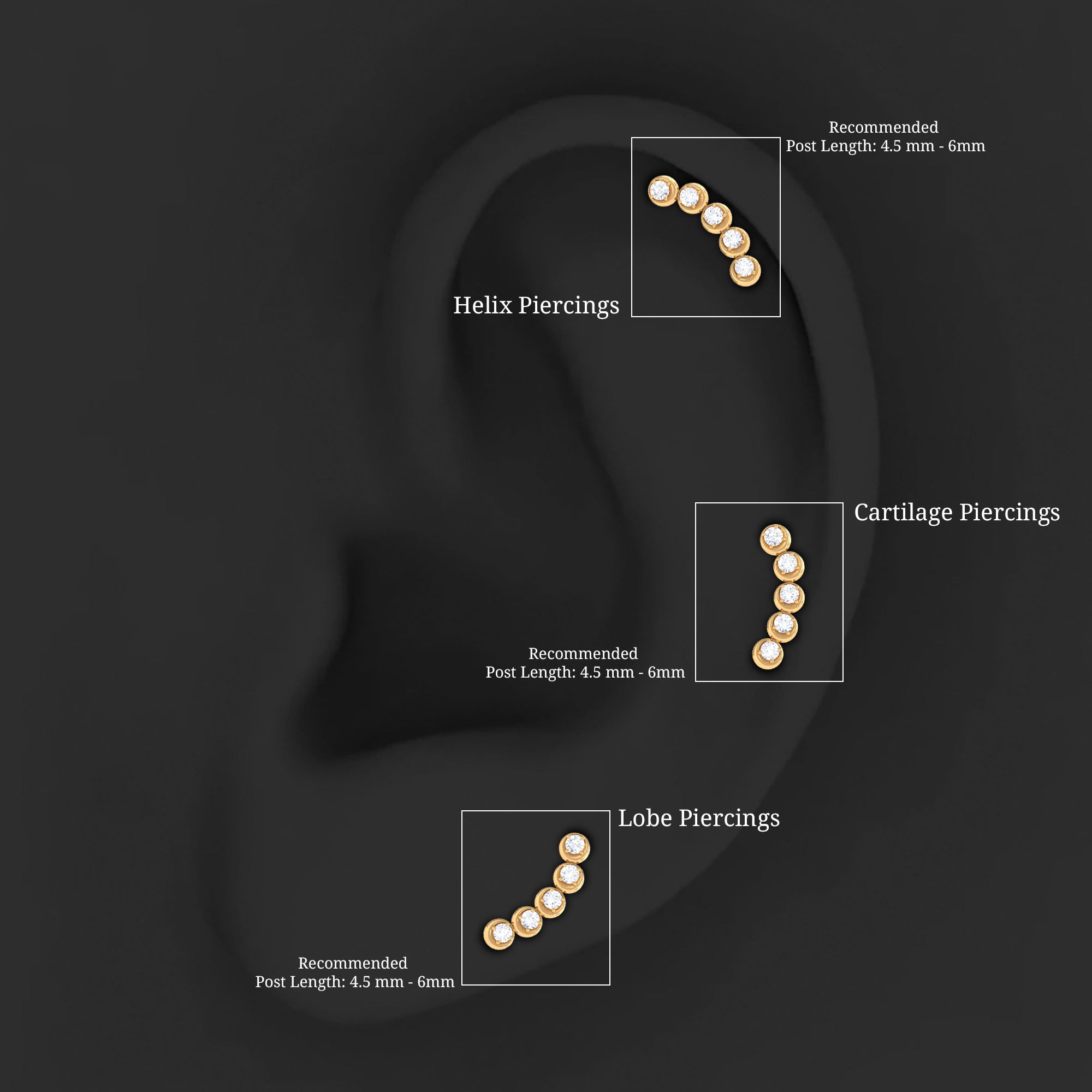 Round Moissanite Crawler Earring for Helix Piercing