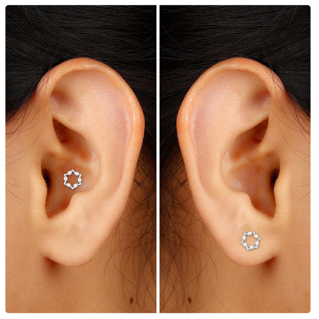 Genuine Diamond Star Earring for Cartilage Piercing