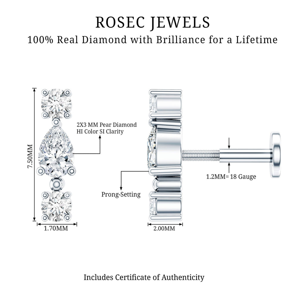 Natural Three Diamond Cartilage Earring with Flat Back