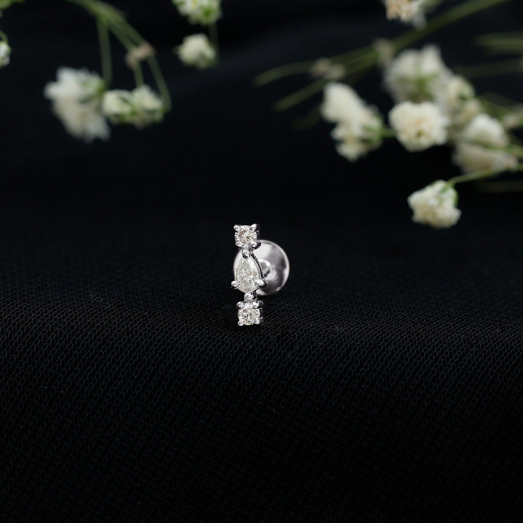 Natural Three Diamond Cartilage Earring with Flat Back