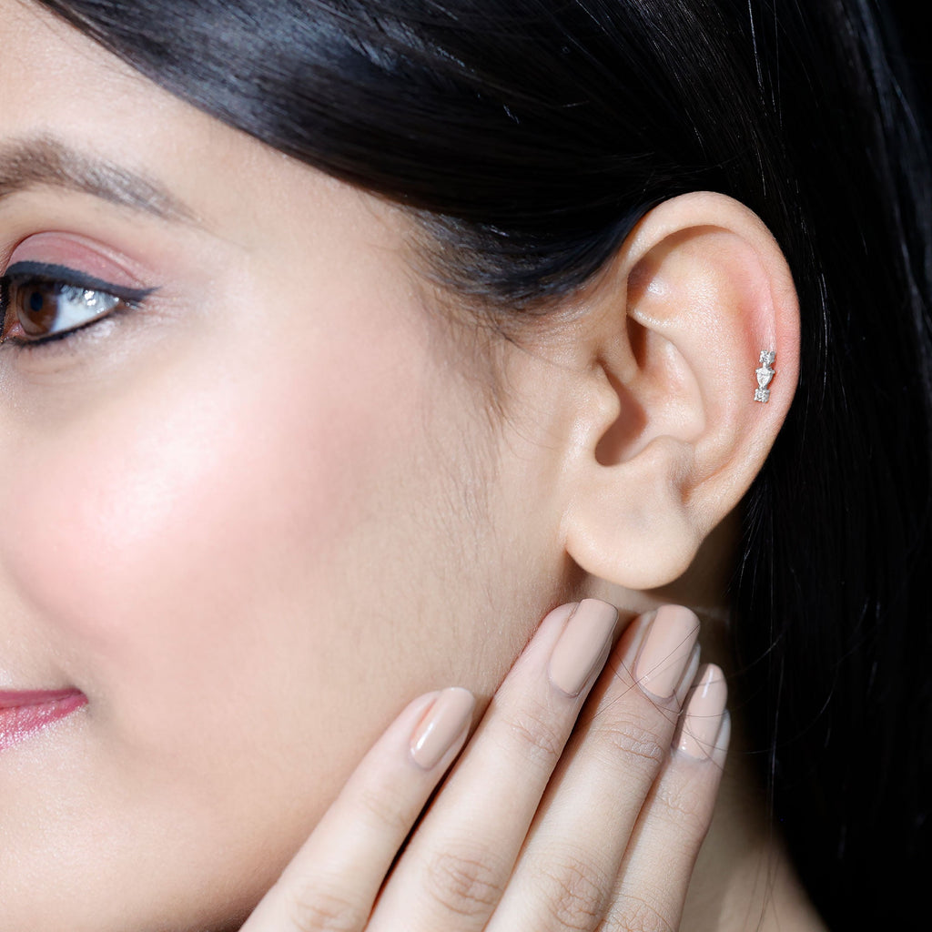 Natural Three Diamond Cartilage Earring with Flat Back